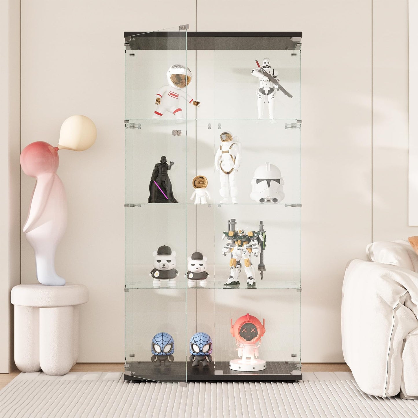 Glasvitrine Standvitrine in Schwarz, 164x42,5x36,5CM Glas Vitrine
