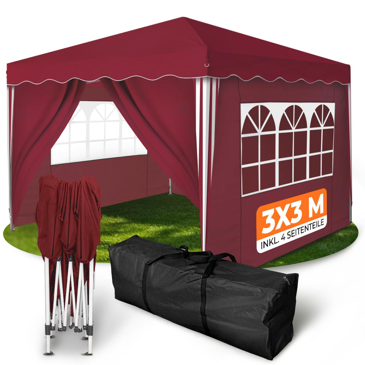 Kronenburg Faltpavillon wasserdicht Dachmaß 3 x 3 m UV Schutz 50+ Pavillon in Champagner mit 4 Seitenteilen
