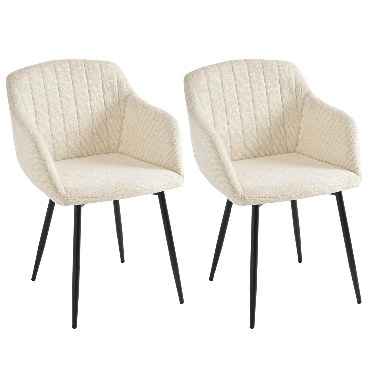 Esszimmerstühle Beige 4er Set mit Armlehnen, Modern Polsterstühle Leinen, Küchenstühle mit Metallgestell für Esszimmer, Wohnzimmer, Küche
