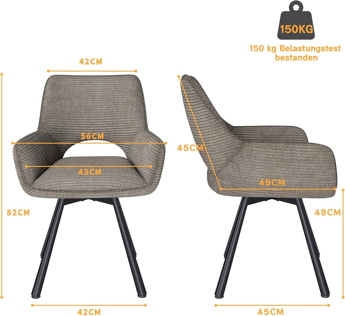 WAFTING Esszimmerstühle 4er Set Drehbar 360°,Armlehnstuhl,Küchenstuhl,Taupe