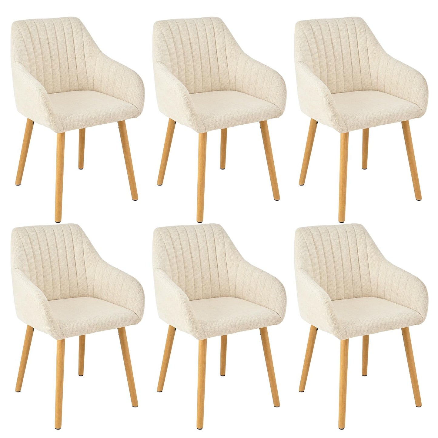 Armlehnenstuhl Esszimmerstuhl 4er Set Beige Holzbeine Polsterstuhl mit Armlehne Stühle Esszimmer Küchenstuhl Wohnzimmerstuhl aus Polyester
