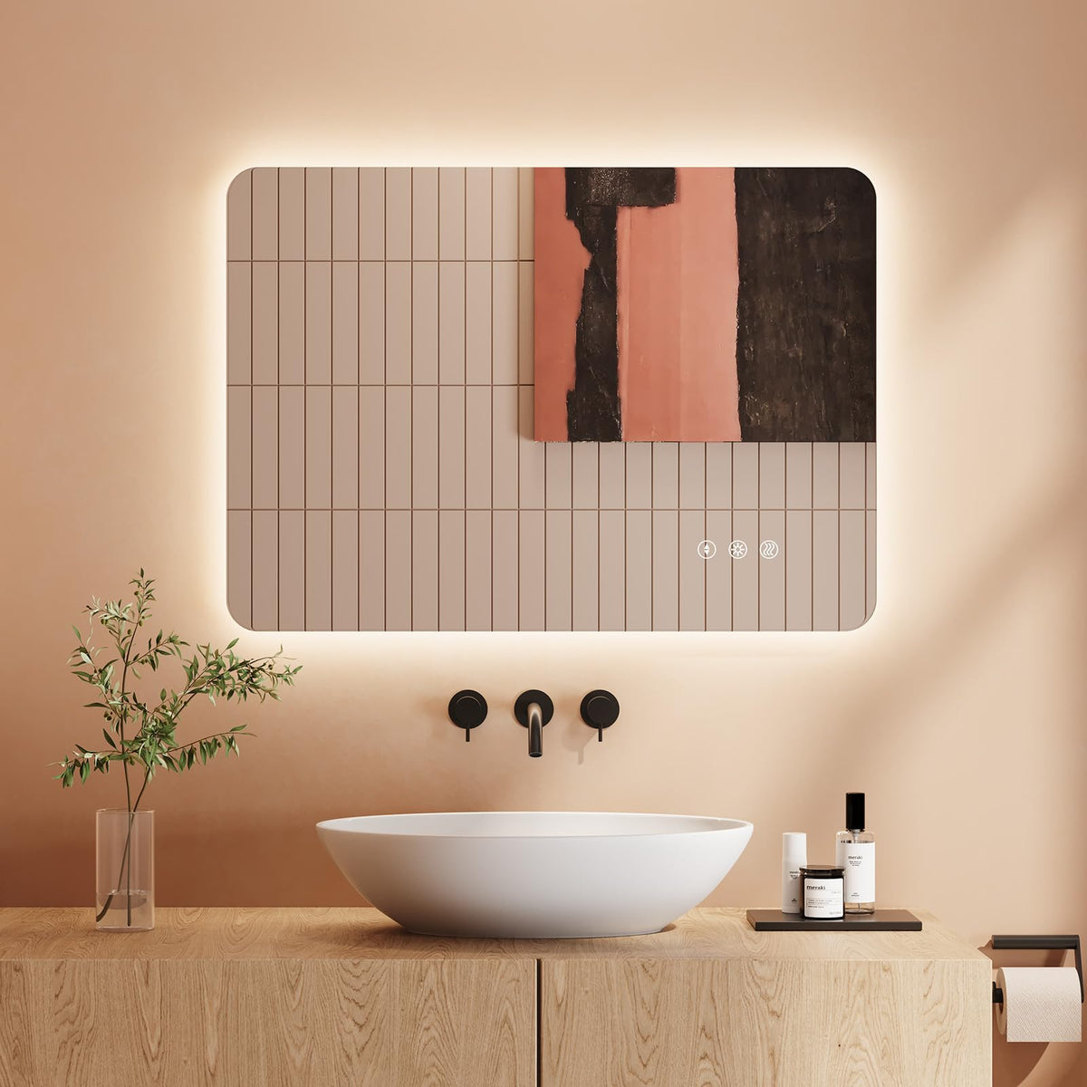 Dripex Badezimmerspiegel Led Badspiegel Rund, Touch-Schalter, Dimmbar, 3 Lichtfarbe Einstellbare Spiegel Bad mit Beleuchtung, LED Wandspiegel mit Licht, Beschlagfrei 80x80 cm