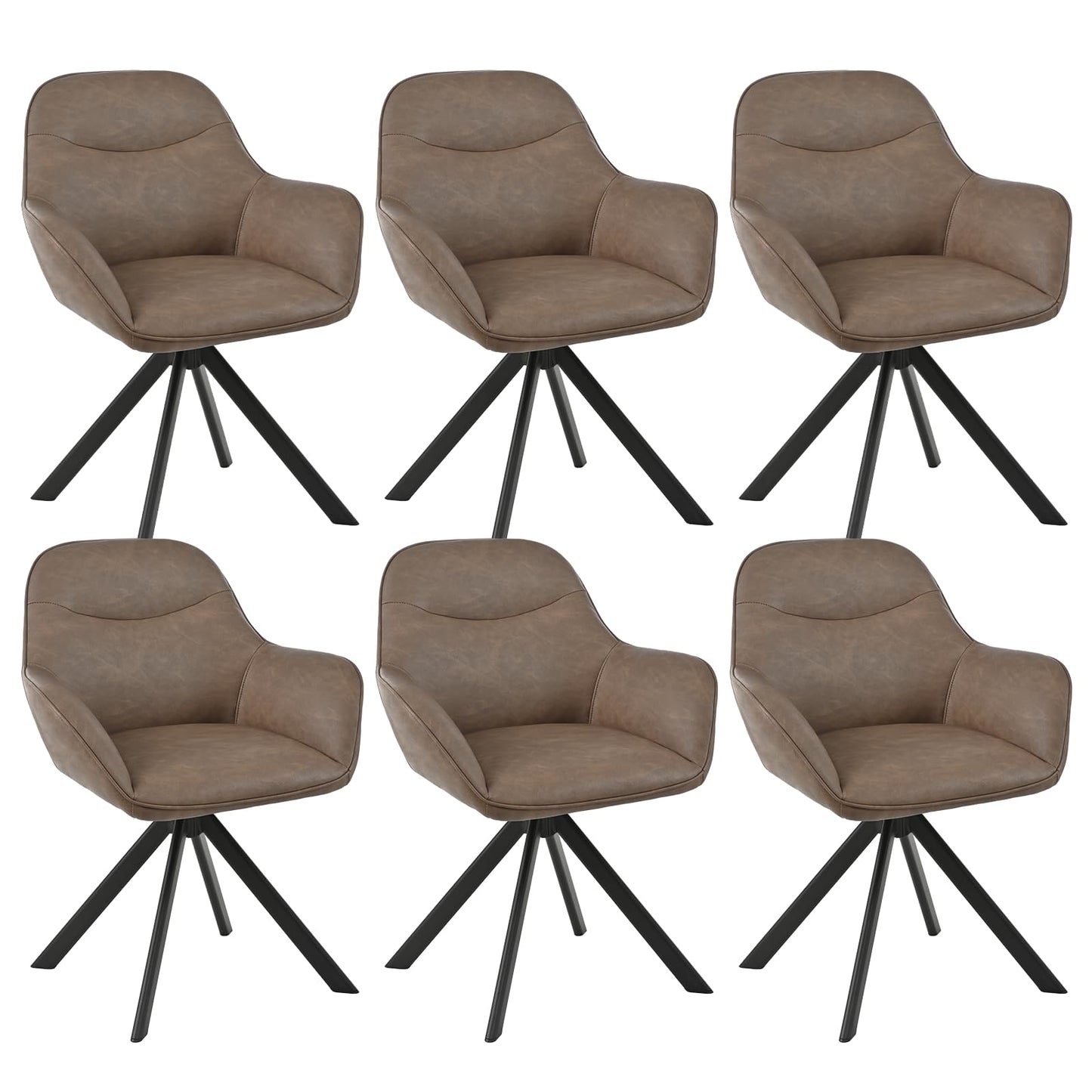 6er Set Esszimmerstühle Drehbar mit Armlehne, 360° Drehstuhl Polsterstuhl Samt Modern Küchenstuhl mit Metallbeine für Esszimmer, Wohnzimmer, Büro, Dunkelgrau