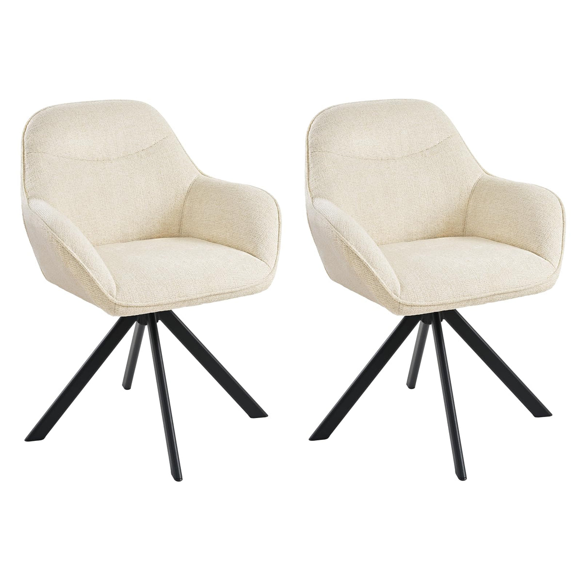 Esszimmerstühle Drehbar 4er Set mit Armlehne, 360° drehbar, Polsterstuhl Leinen, Drehstuhl Esszimmer Beige, Küchenstuhl mit Metallbeine für Esszimmer, Wohnzimmer, Büro
