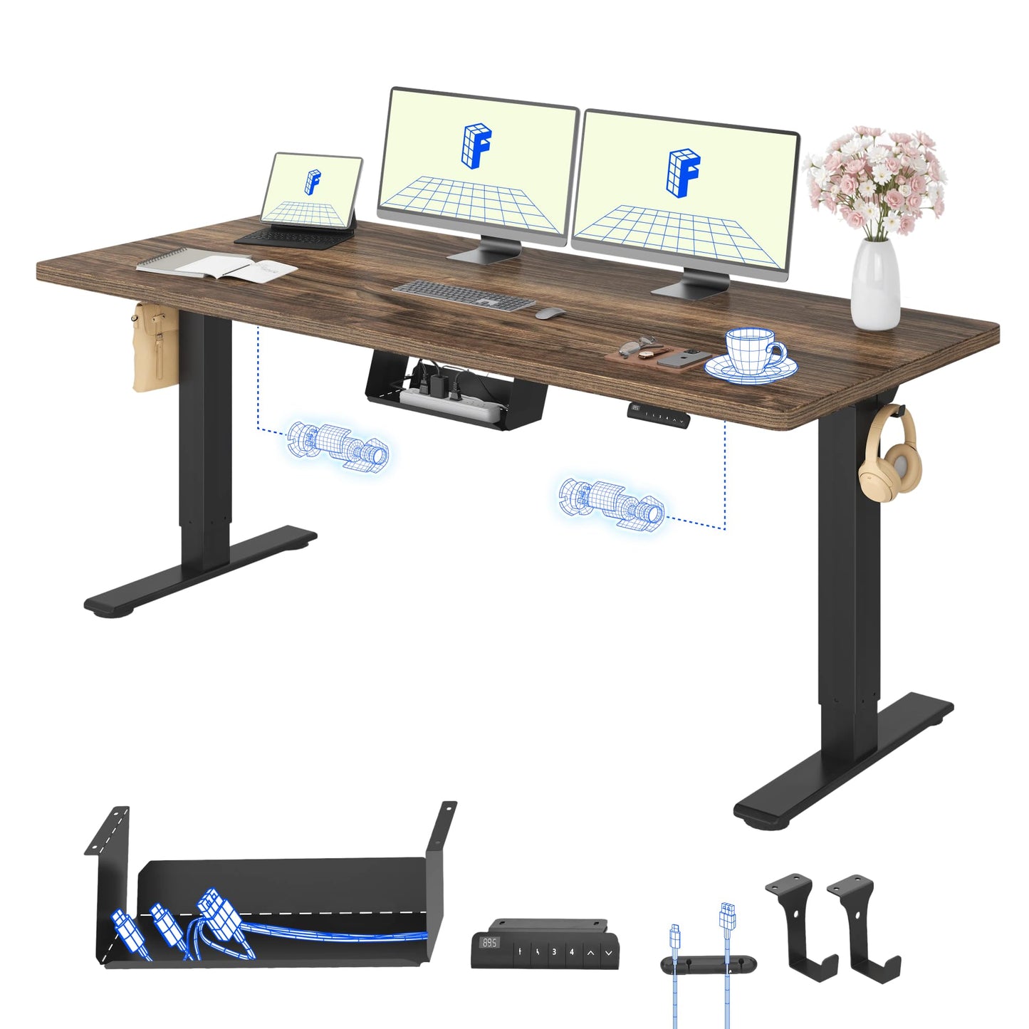 FLEXISPOT Höhenverstellbarer Schreibtisch elektrisch, Doppelmotor 160x80 cm