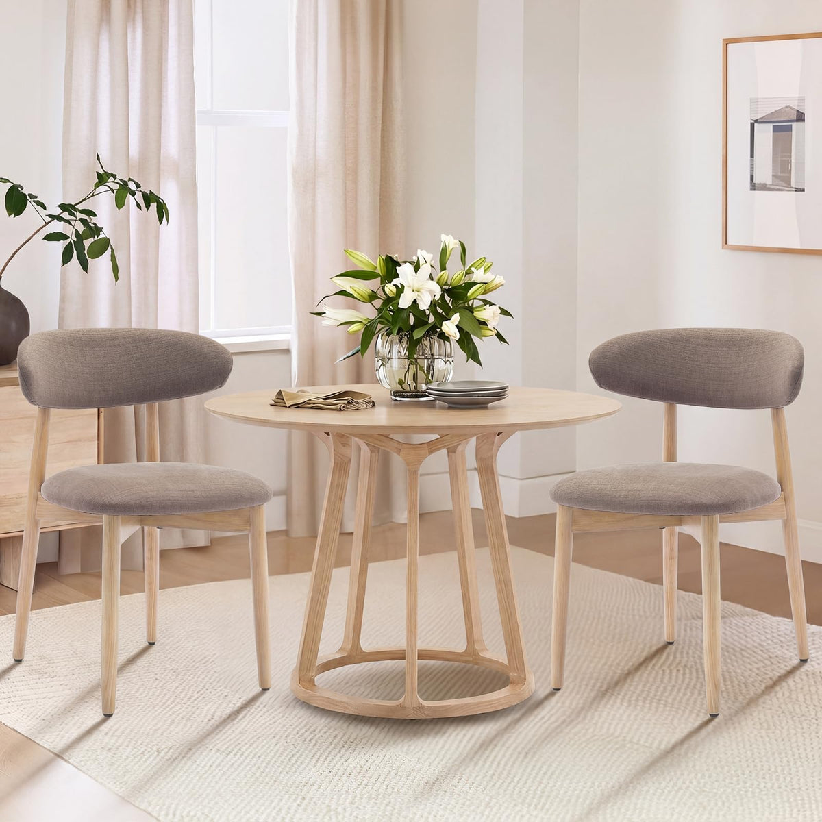 COLAMY Küchenstuhl Esszimmerstühle 4er Set, Moderne Polsterstuhl Essstühle mit Fester Rückenlehne, Stoff Esszimmerstühl mit Holzbein für Esszimmer, Küche, Restaurant, Beige