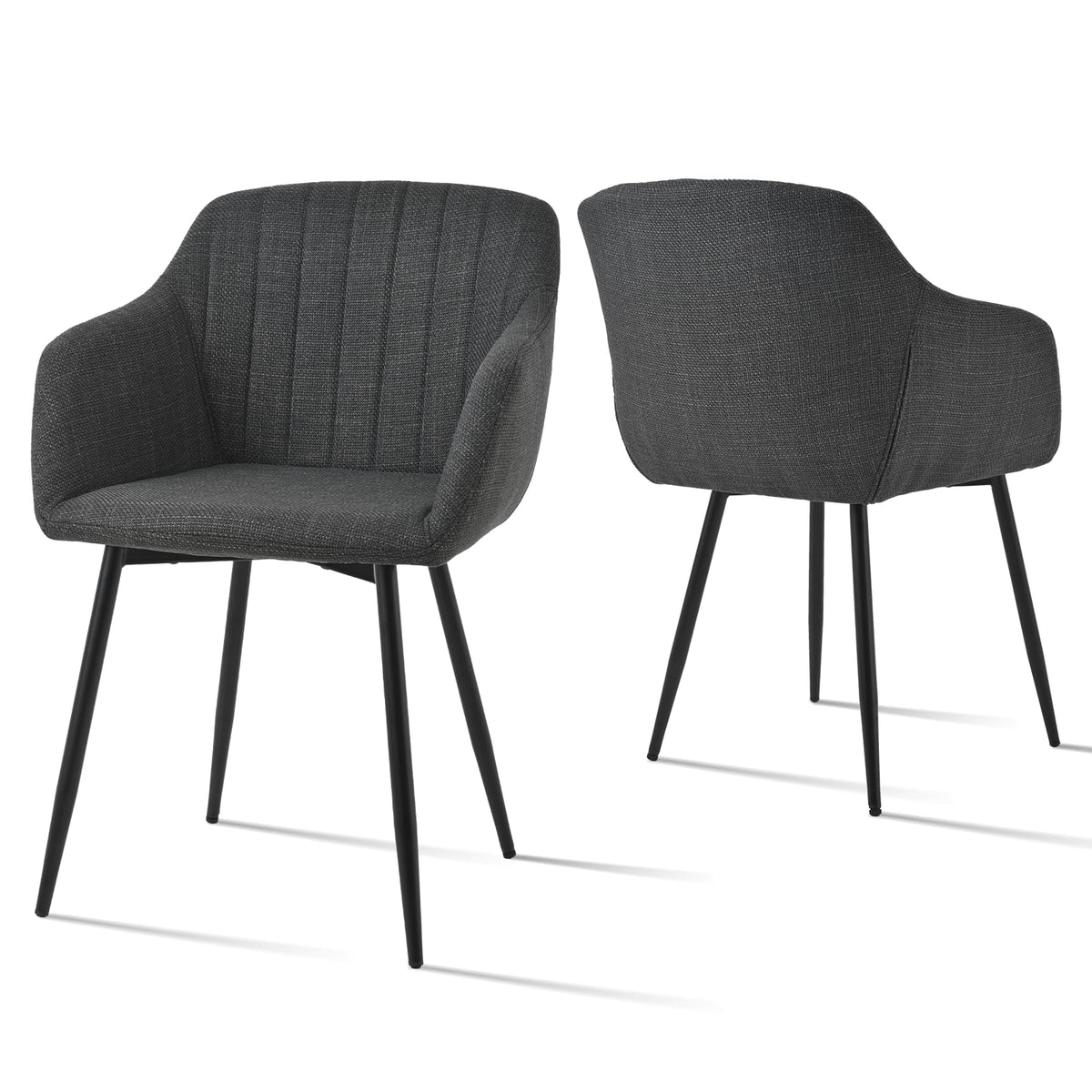 Esszimmerstühle Beige 4er Set mit Armlehnen, Modern Polsterstühle Leinen, Küchenstühle mit Metallgestell für Esszimmer, Wohnzimmer, Küche