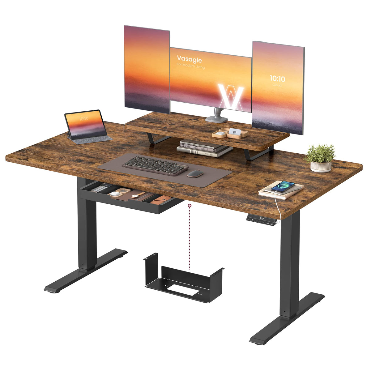 VASAGLE Höhenverstellbarer Schreibtisch, 160 x 80 cm, USB-C-Anschluss