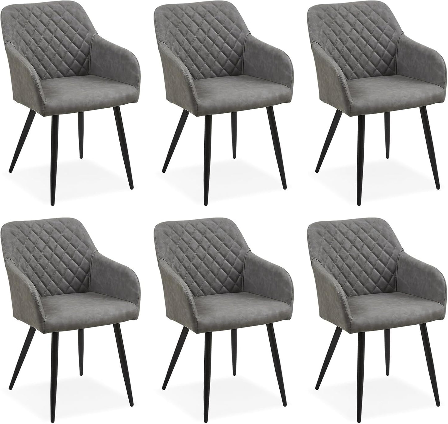 CLIPOP Esszimmerstühle 4er Set, Küchenstühle Grau Kunstlederstoff stühle Polsterstühle mit Armlehne Metallbeine Polstersessel Stühle für Esszimmer Küche (4, Kunstleder Grau)