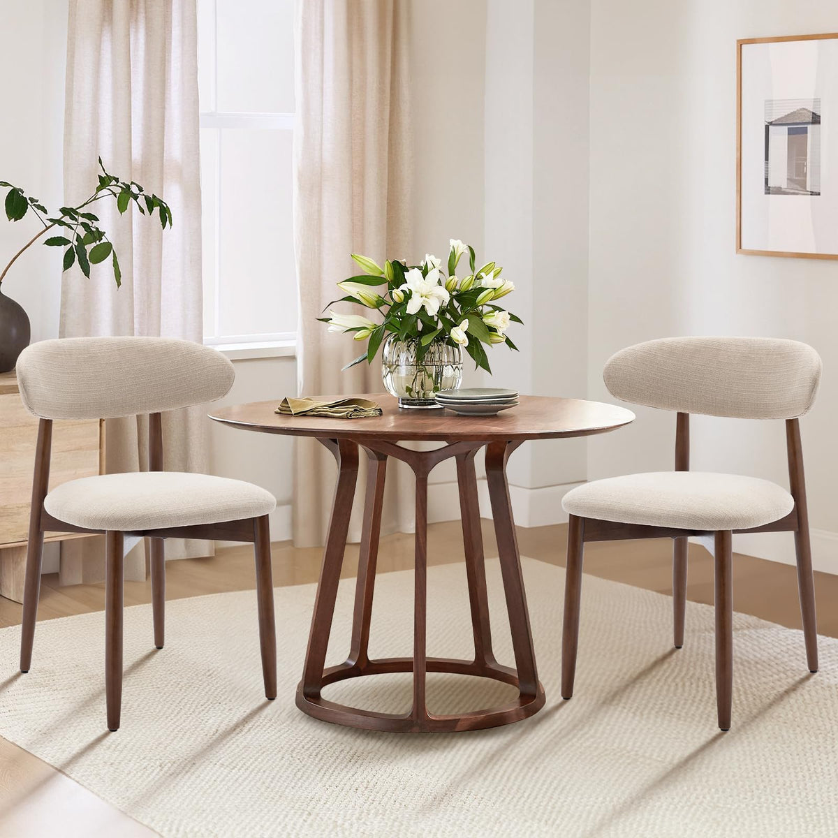 COLAMY Küchenstuhl Esszimmerstühle 4er Set, Moderne Polsterstuhl Essstühle mit Fester Rückenlehne, Stoff Esszimmerstühl mit Holzbein für Esszimmer, Küche, Restaurant, Beige