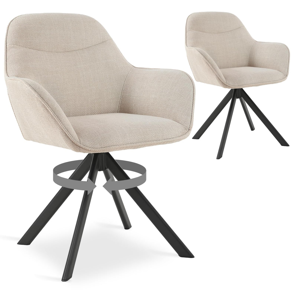 6er Set Esszimmerstühle Drehbar mit Armlehne, 360° Drehstuhl Polsterstuhl Samt Modern Küchenstuhl mit Metallbeine für Esszimmer, Wohnzimmer, Büro, Dunkelgrau