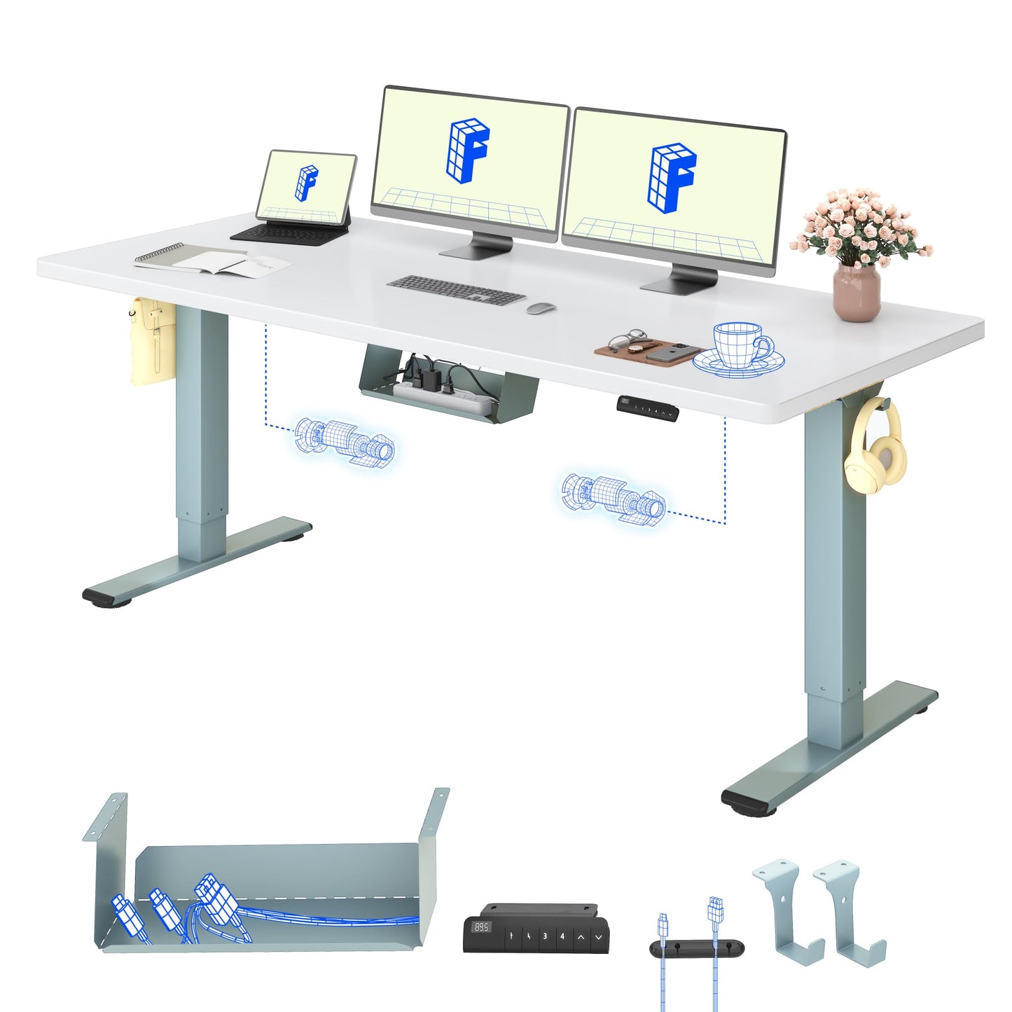 FLEXISPOT Höhenverstellbarer Schreibtisch elektrisch, Doppelmotor 160x80 cm