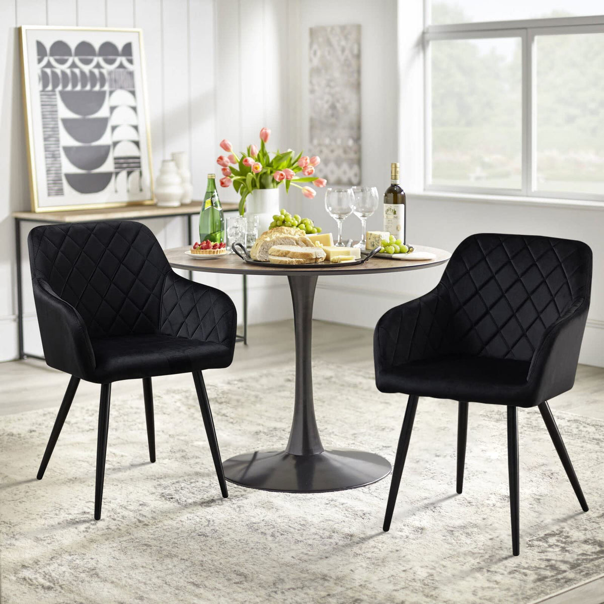 CLIPOP Esszimmerstühle 2er Set, Küchenstühle Grau Samtstoff stühle Polsterstühle mit Armlehne Metallbeine Polstersessel Stühle für Esszimmer Küche (2, Samt Grau)