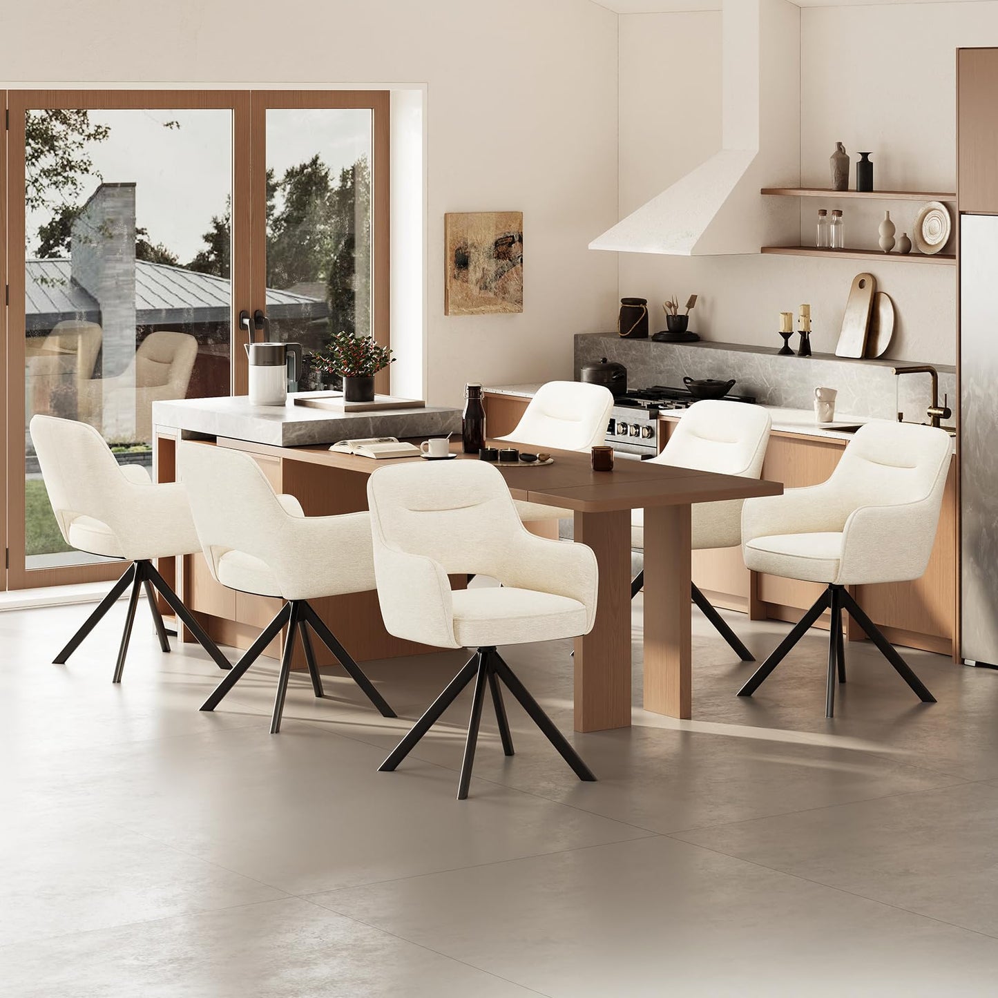 COLAMY Drehstühle für Esszimmer, 2er Set, Drehbare Polsterstühle mit Armlehnen und Rückenlehne, Bequeme Küchenstühle für Wohnzimmer & Essbereich, Beige