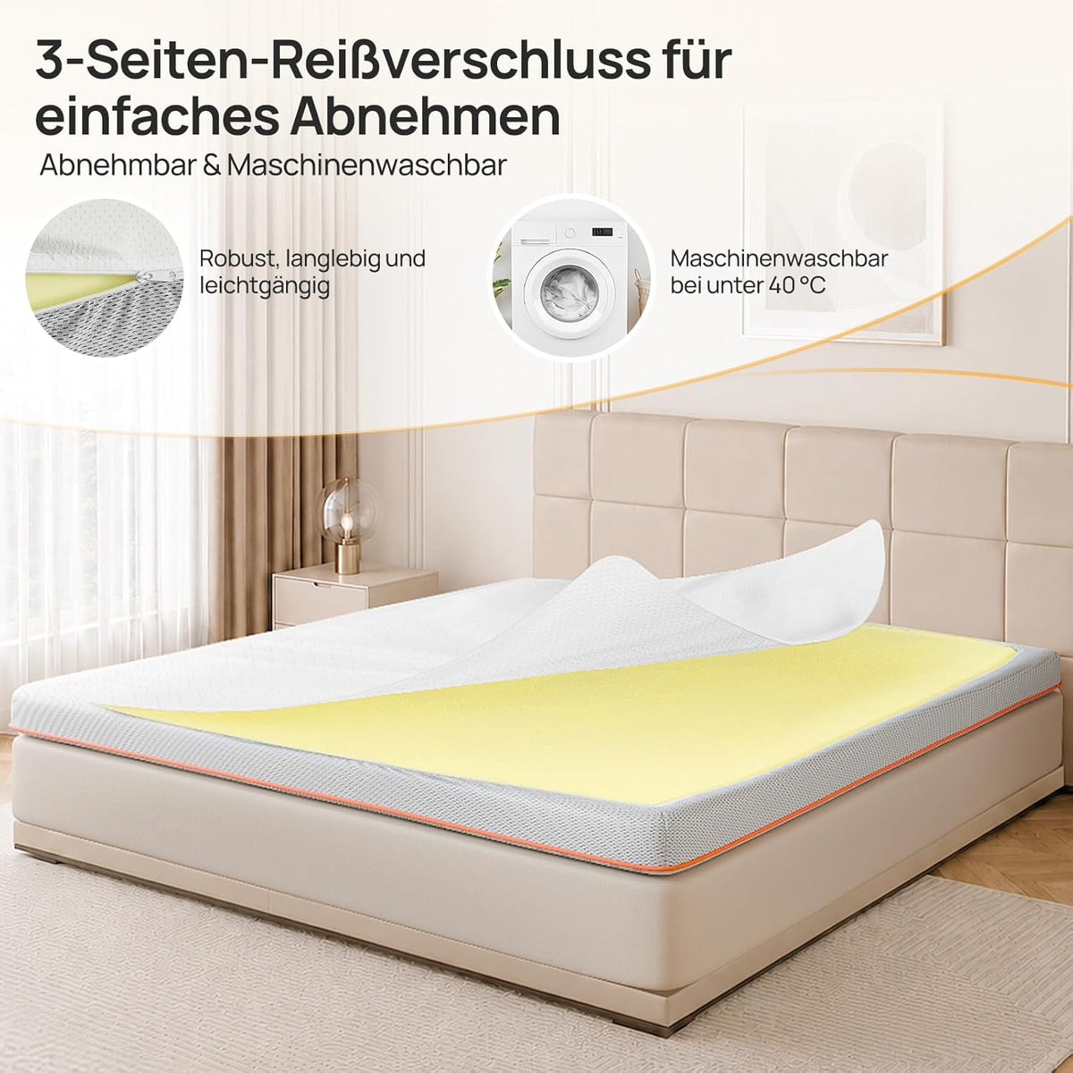 MULISOFT Topper 180x200 cm 7,5 cm H3/H4 – Gel Memory Foam Matratzentopper mit 7-Zonen, waschbarem Bezug & Anti-Rutsch