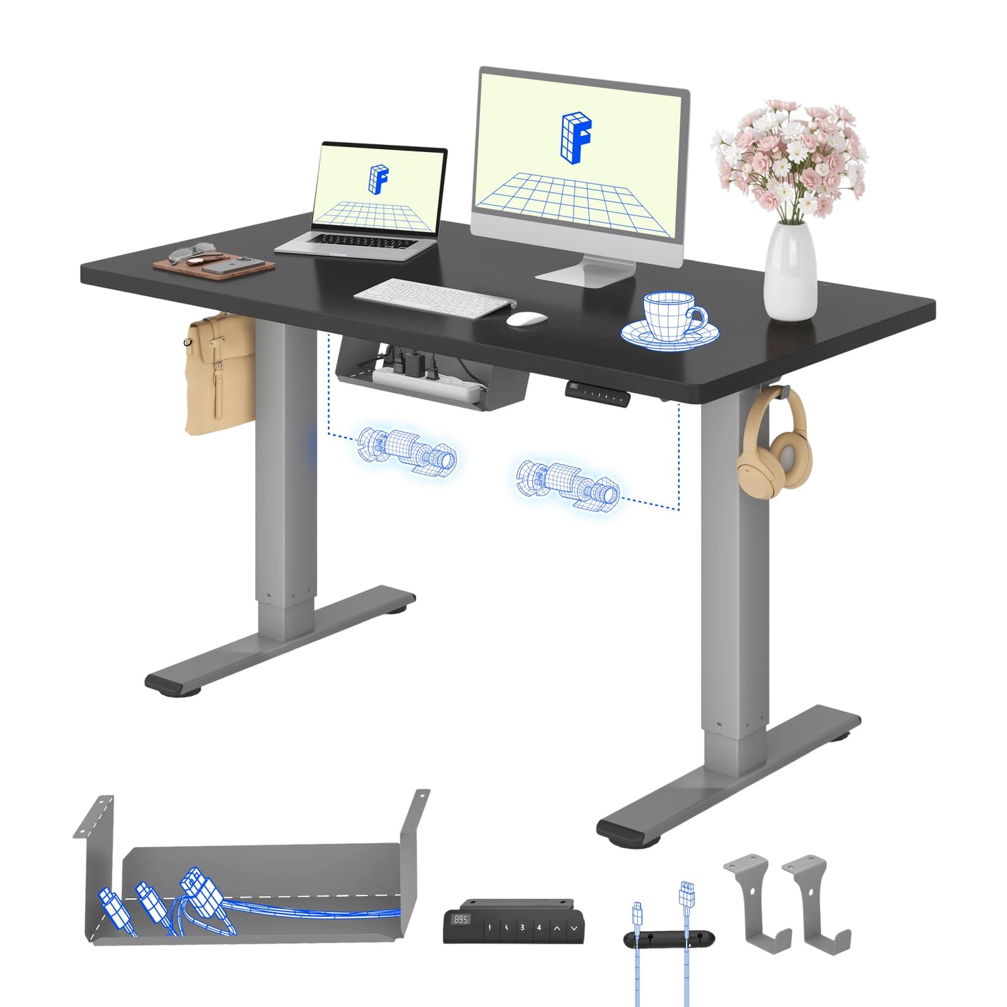 FLEXISPOT Höhenverstellbarer Schreibtisch elektrisch, Doppelmotor 160x80 cm