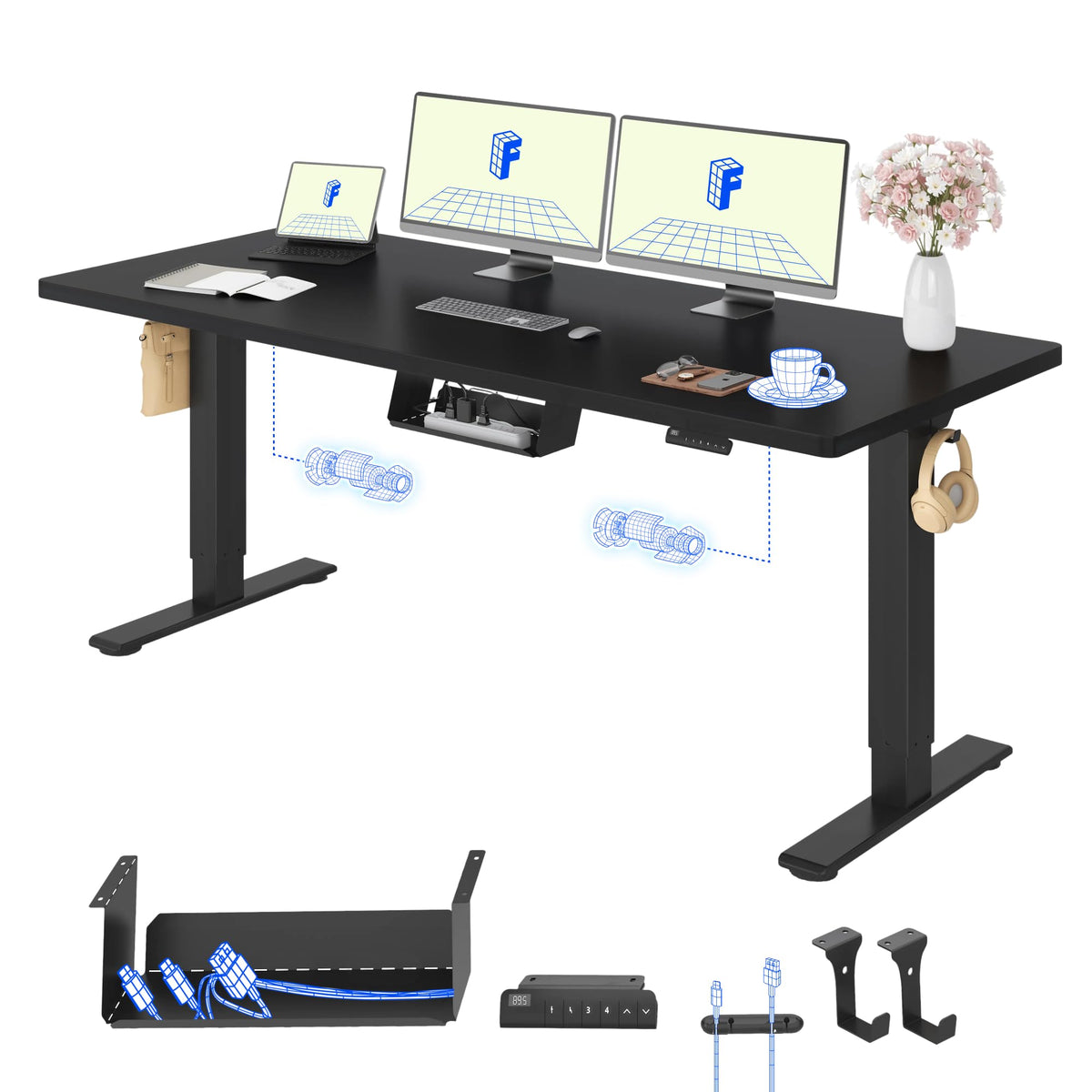 FLEXISPOT Höhenverstellbarer Schreibtisch elektrisch, Doppelmotor 160x80 cm