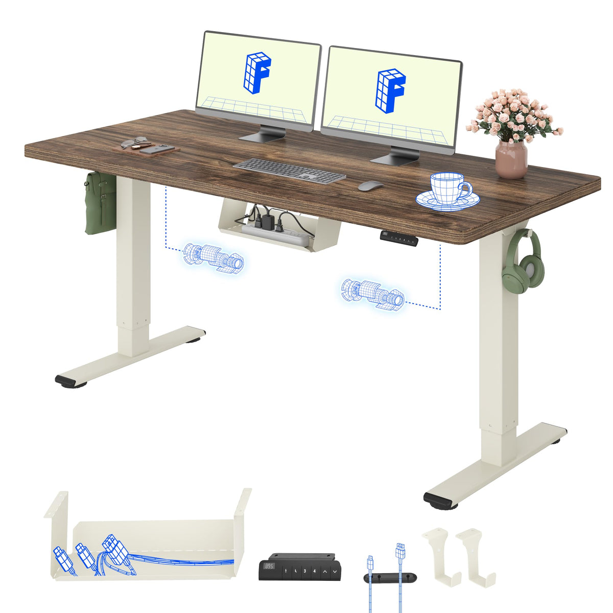 FLEXISPOT Höhenverstellbarer Schreibtisch elektrisch, Doppelmotor 160x80 cm