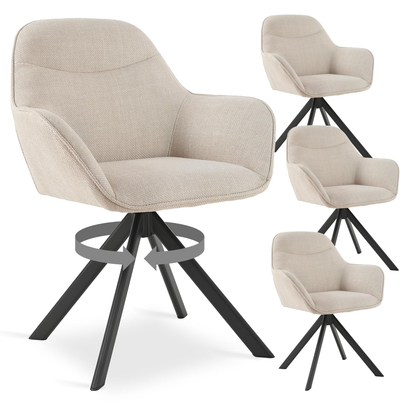 6er Set Esszimmerstühle Drehbar mit Armlehne, 360° Drehstuhl Polsterstuhl Samt Modern Küchenstuhl mit Metallbeine für Esszimmer, Wohnzimmer, Büro, Dunkelgrau