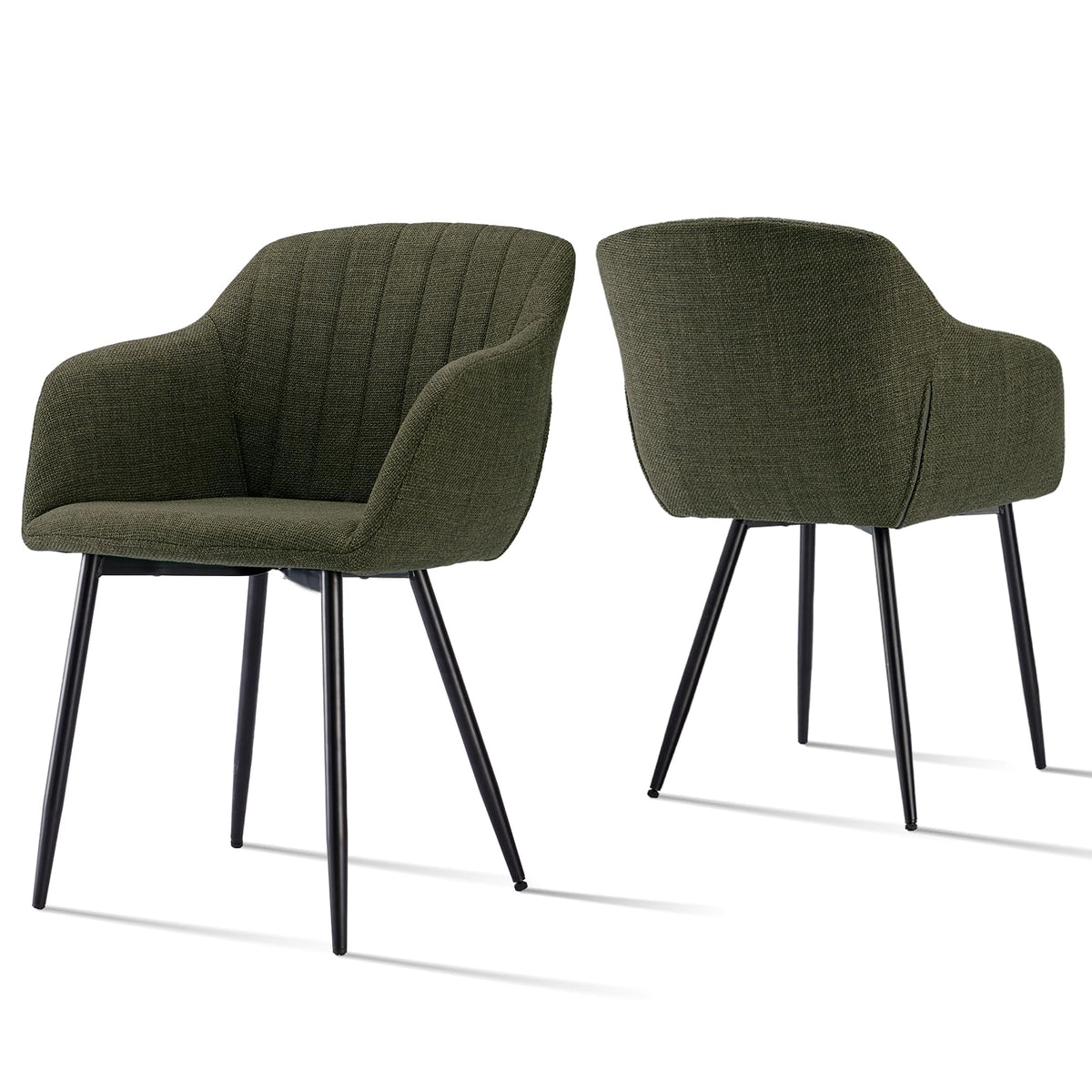 Esszimmerstühle Beige 4er Set mit Armlehnen, Modern Polsterstühle Leinen, Küchenstühle mit Metallgestell für Esszimmer, Wohnzimmer, Küche