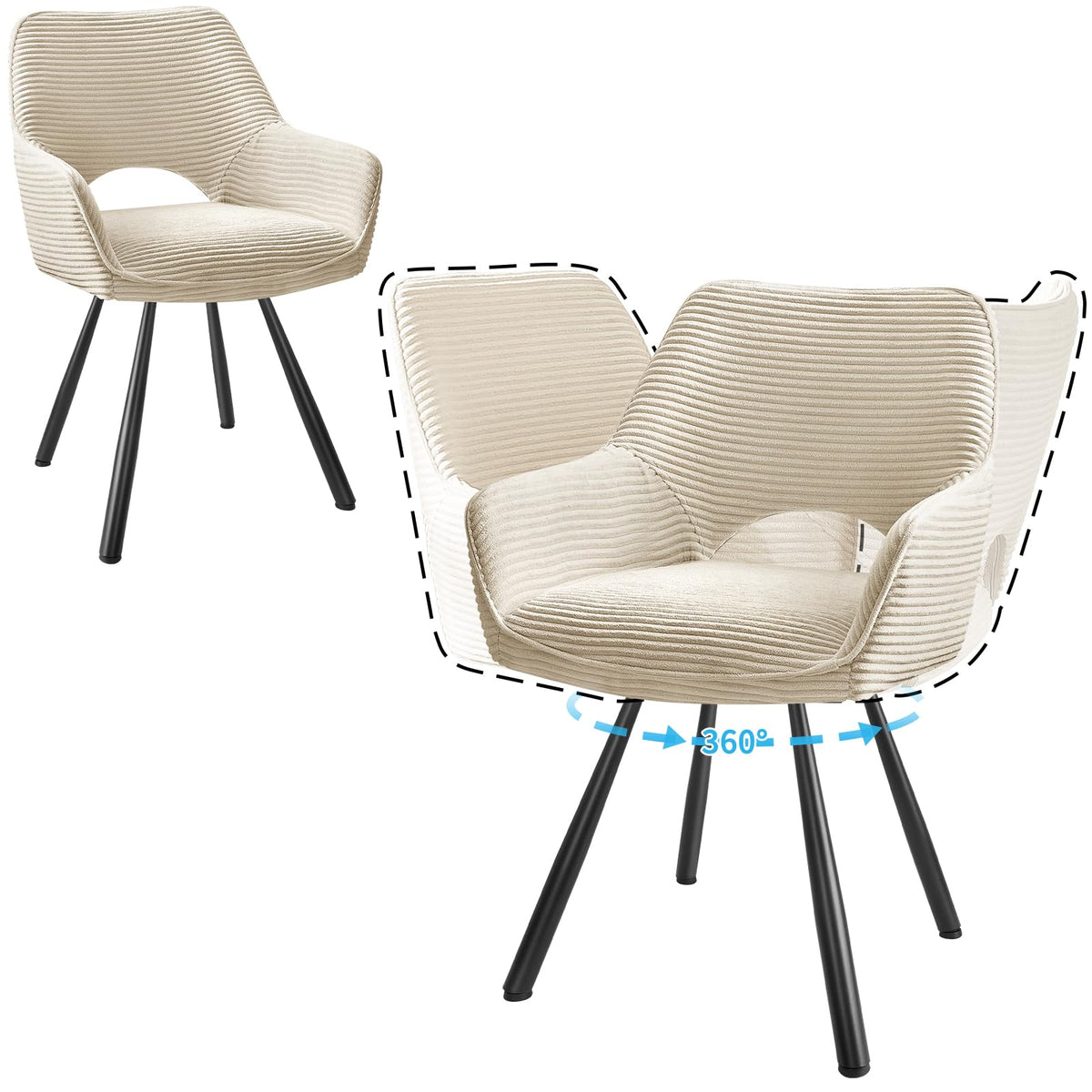 JIJIAN 2er Set 360° Drehbare Esszimmerstühle mit Armlehnen, Grün