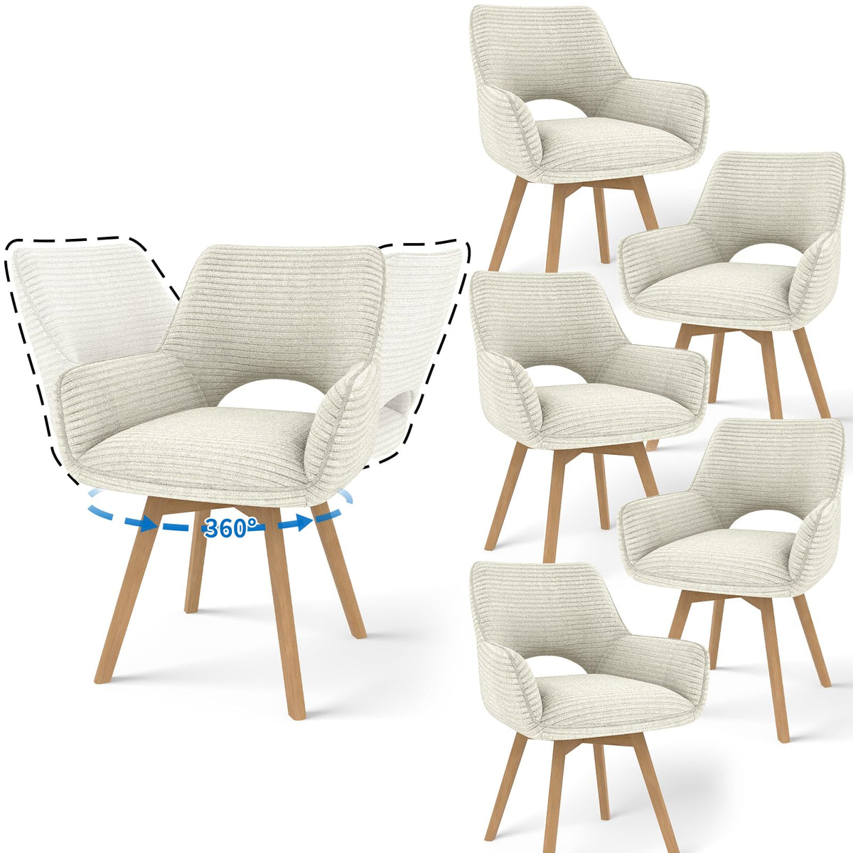 JIJIAN 2er Set 360° Drehbare Esszimmerstühle mit Armlehnen, Grün