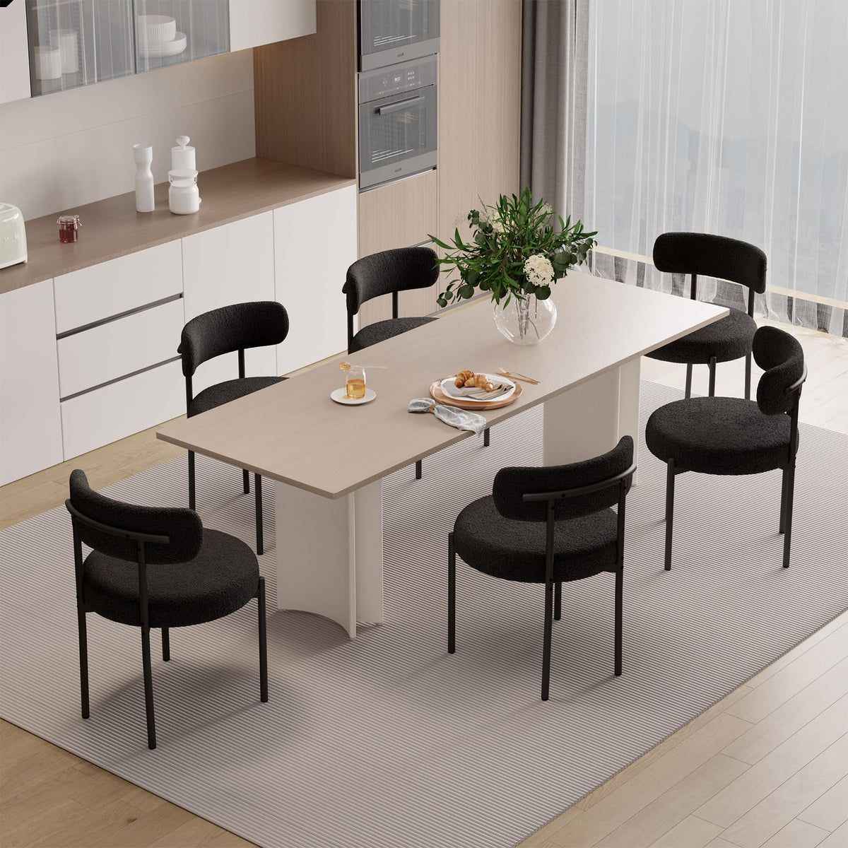 Hawthyhome Esszimmerstühle 4er Set丨Teddy Stoff Runde Boucle Stühle·Mid-Century gepolsterte Küchenstühle·Dining Chairs mit Metallbeinen·Creme Wei߷