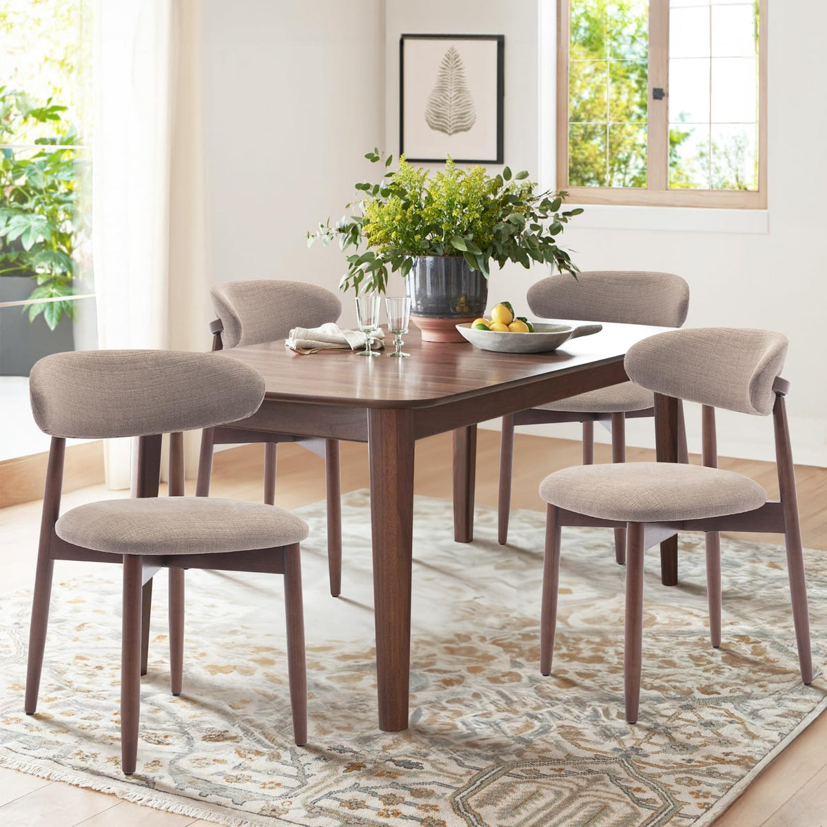 COLAMY Küchenstuhl Esszimmerstühle 4er Set, Moderne Polsterstuhl Essstühle mit Fester Rückenlehne, Stoff Esszimmerstühl mit Holzbein für Esszimmer, Küche, Restaurant, Beige