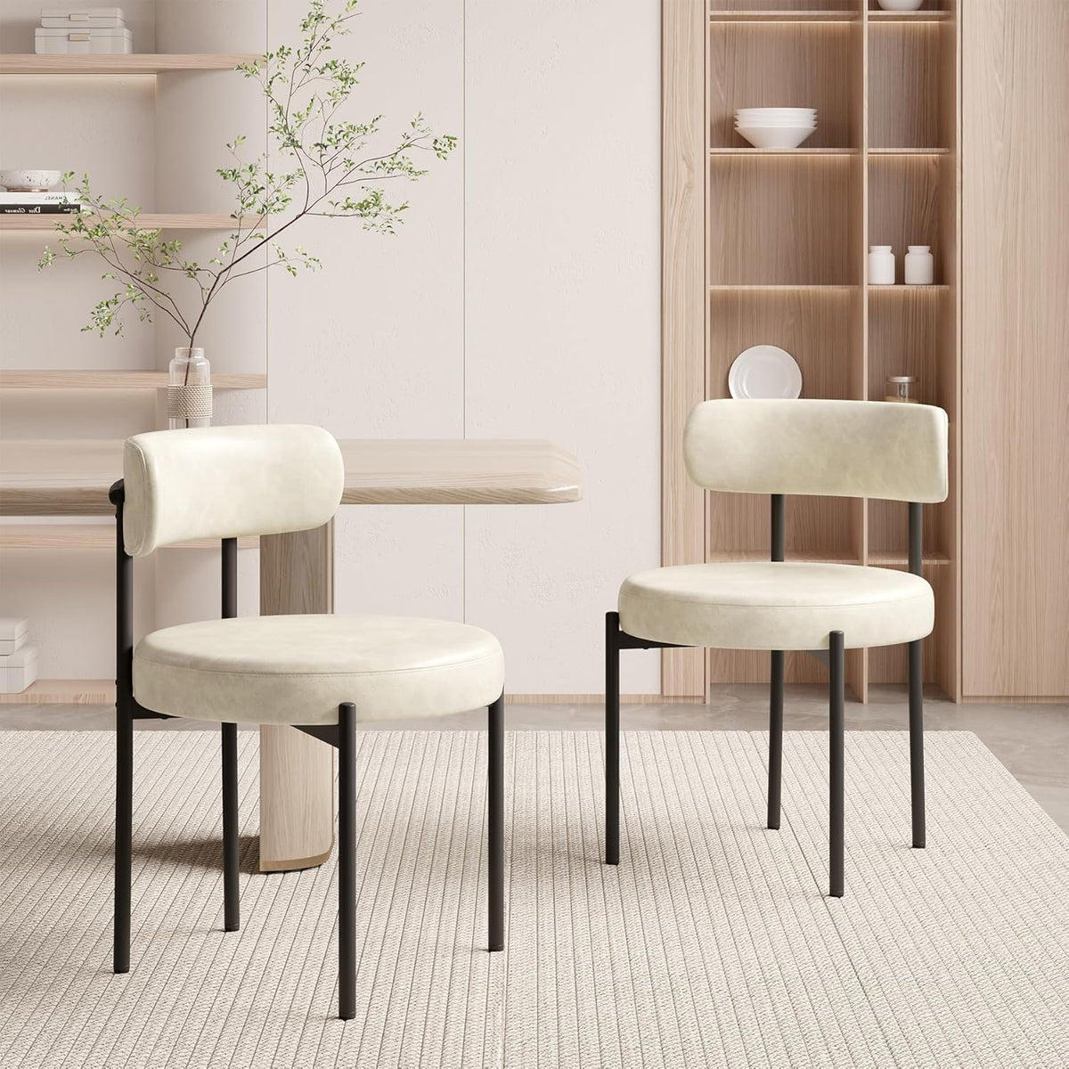 Hawthyhome Esszimmerstühle 4er Set丨Teddy Stoff Runde Boucle Stühle·Mid-Century gepolsterte Küchenstühle·Dining Chairs mit Metallbeinen·Creme Wei߷