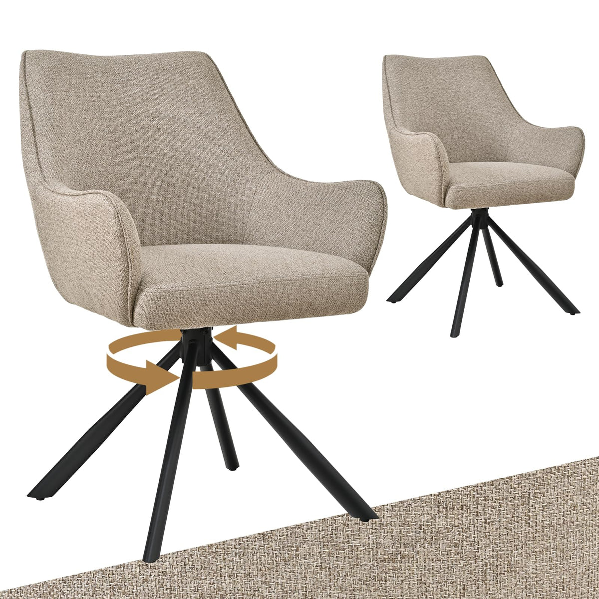 Esszimmerstühle Drehbar 4er Set mit Armlehne, gepolsterte Esszimmerstuhl mit hoher Rückenlehne für Esszimmer & Wohnzimmer, Büro, Beige1