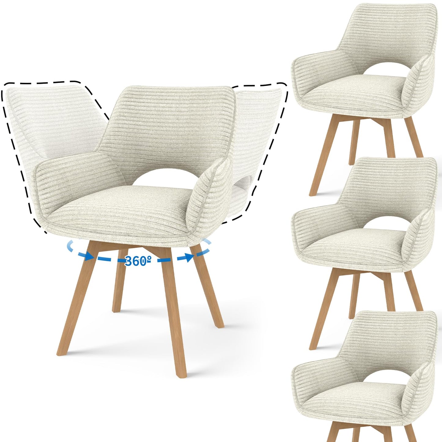 JIJIAN 2er Set 360° Drehbare Esszimmerstühle mit Armlehnen, Grün