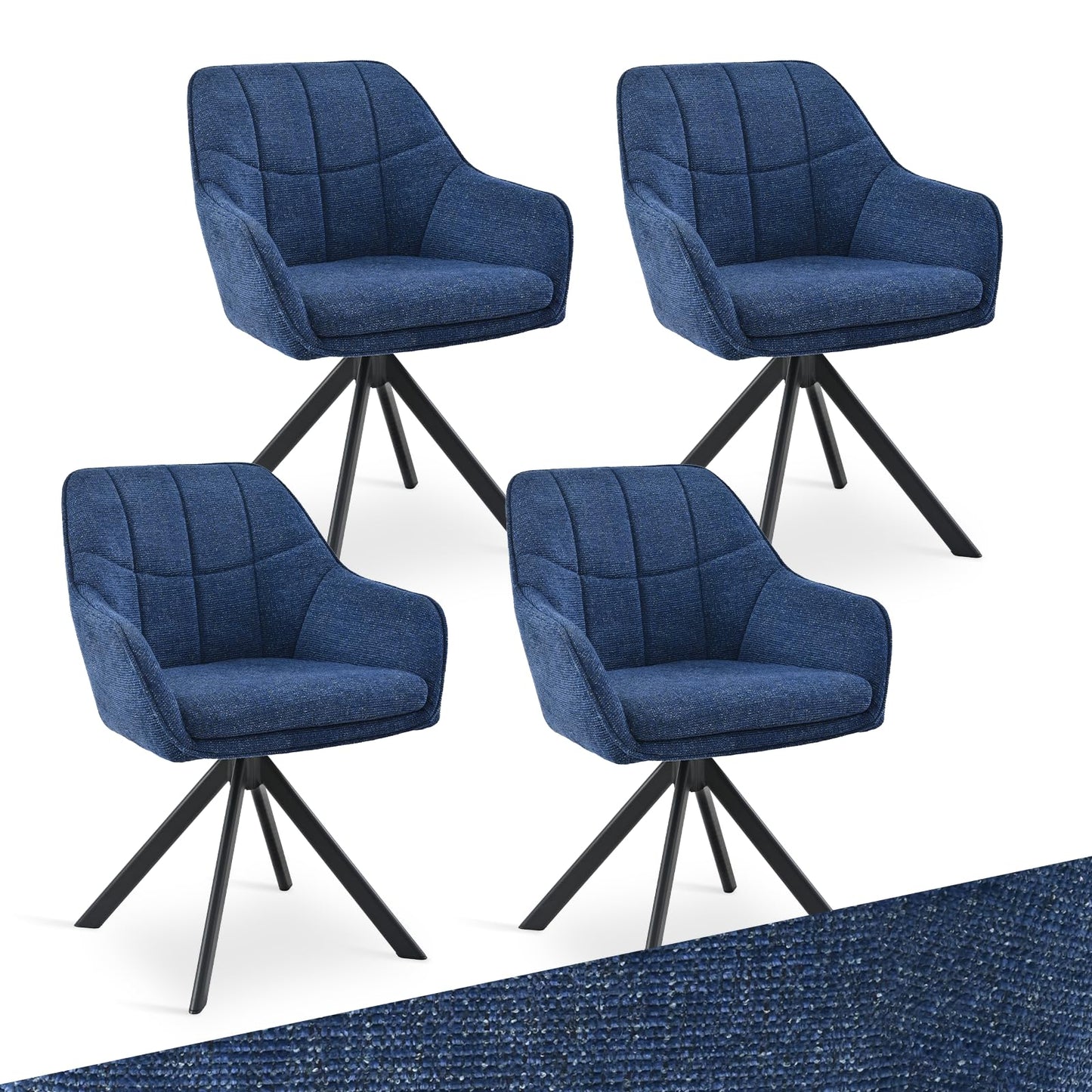Drehstuhl Esszimmer 4er Set Samt Grün mit Armlehne Polsterstuhl Esszimmerstühle drehbar Küchenstuhl mit Metallbeine für Wohnzimmer Esszimmer