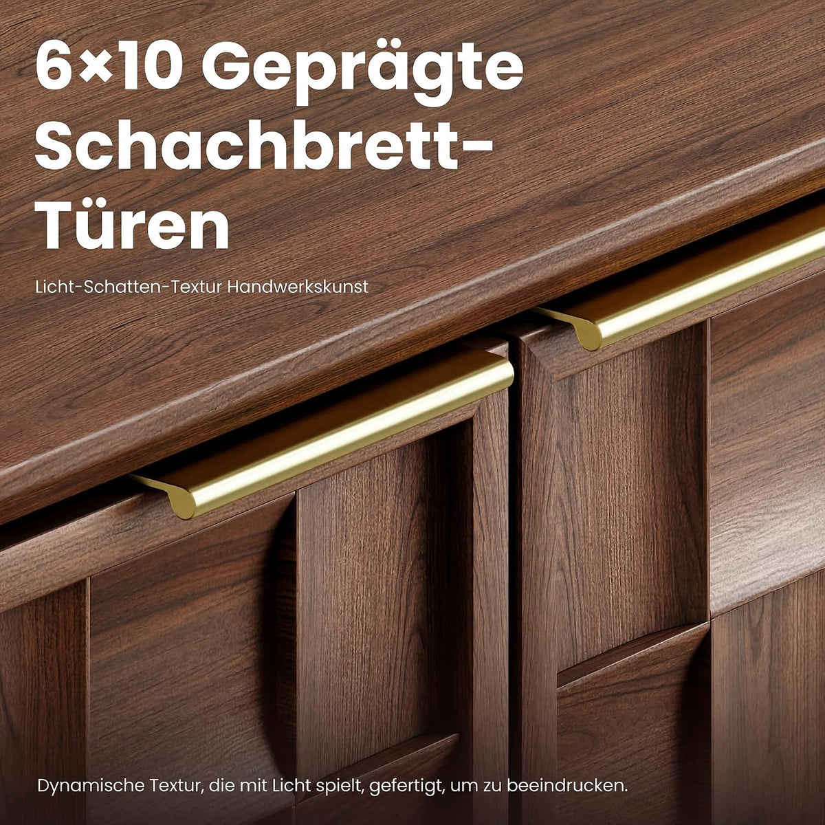 COLAMY Sideboard 150 cm Holz mit Stauraum – Modernes Sideboard für Wohnzimmer, Küchenschrank mit verstellbaren Einlegeböden, Buffet Schrank mit 3D Holzfront, Walnut