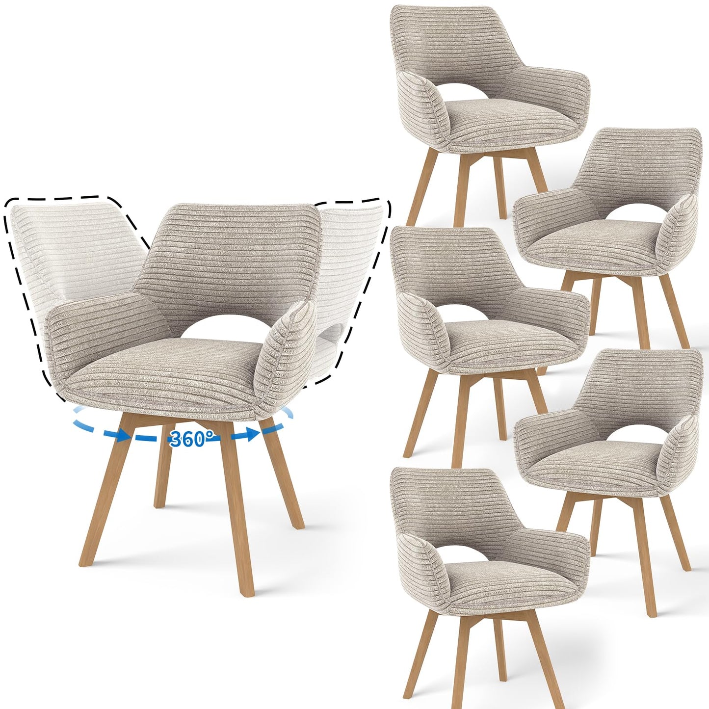 JIJIAN 2er Set 360° Drehbare Esszimmerstühle mit Armlehnen, Grün