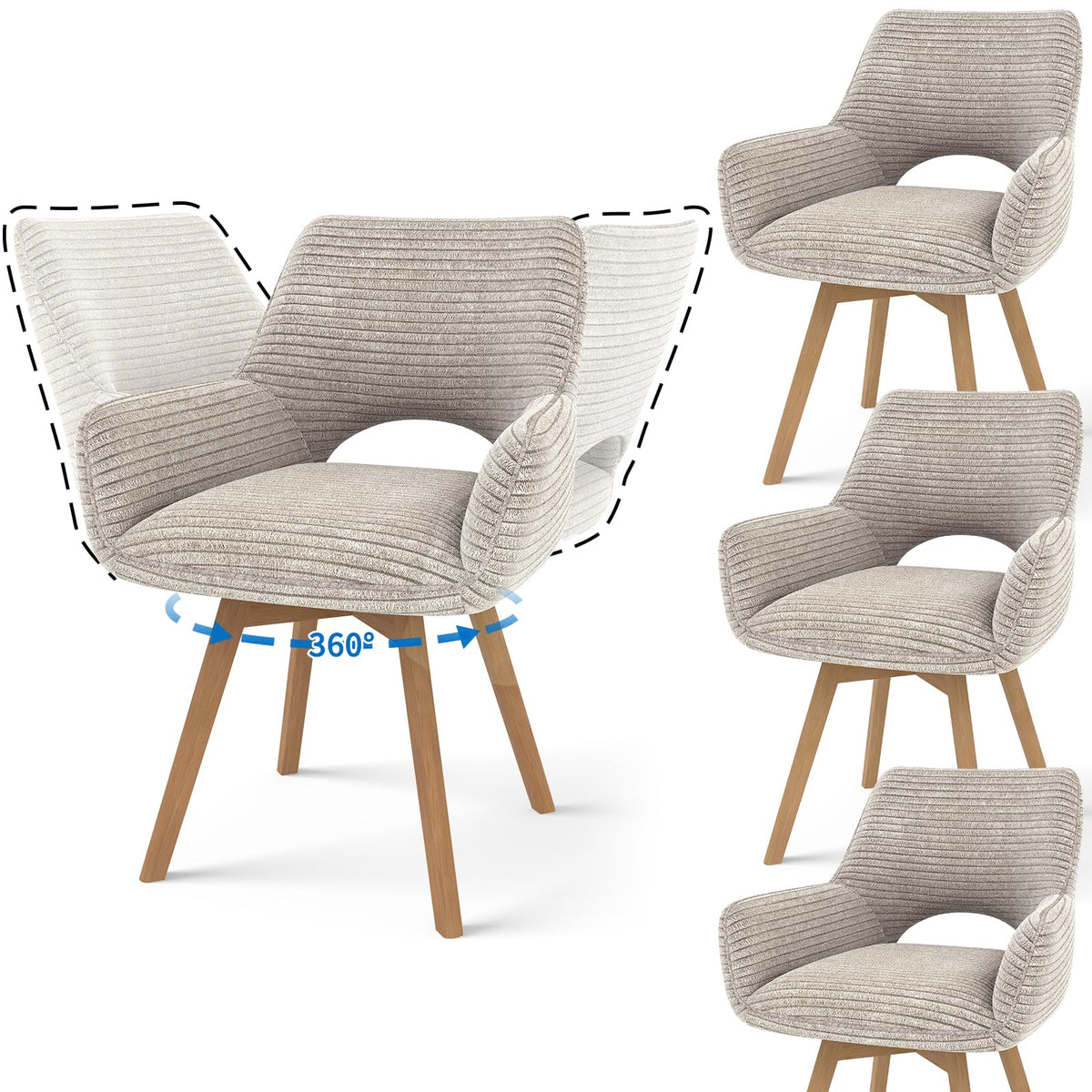 JIJIAN 2er Set 360° Drehbare Esszimmerstühle mit Armlehnen, Grün