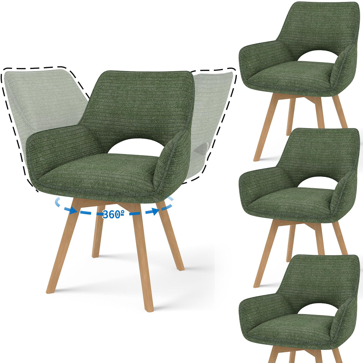 JIJIAN 2er Set 360° Drehbare Esszimmerstühle mit Armlehnen, Grün