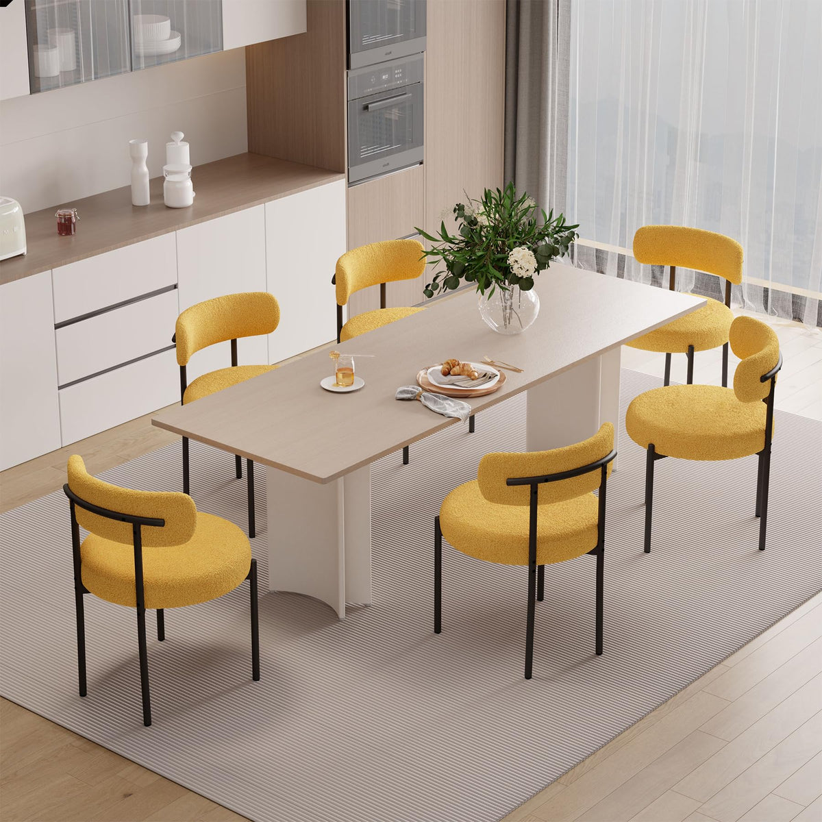 Hawthyhome Esszimmerstühle 4er Set丨Teddy Stoff Runde Boucle Stühle·Mid-Century gepolsterte Küchenstühle·Dining Chairs mit Metallbeinen·Creme Wei߷