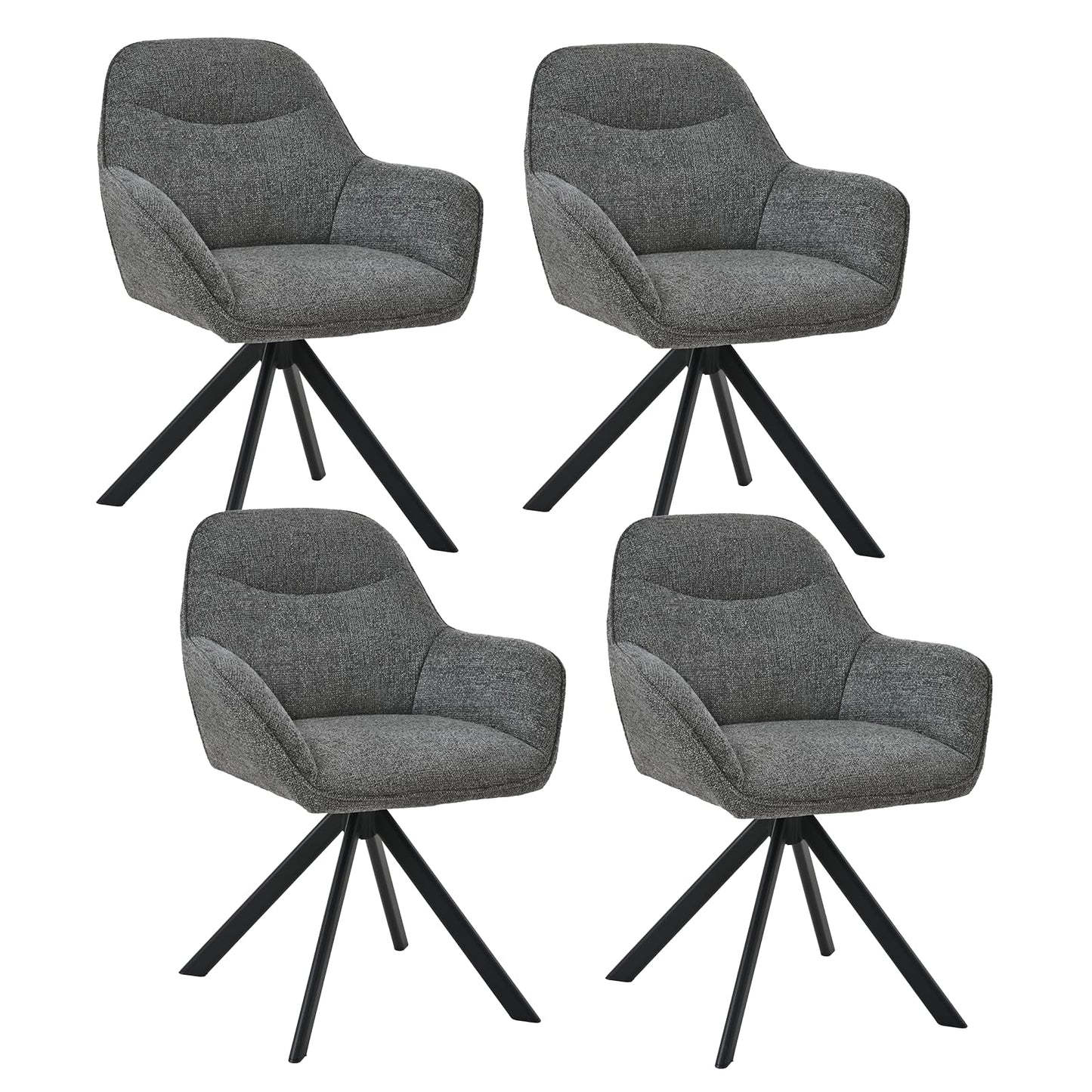 6er Set Esszimmerstühle Drehbar mit Armlehne, 360° Drehstuhl Polsterstuhl Samt Modern Küchenstuhl mit Metallbeine für Esszimmer, Wohnzimmer, Büro, Dunkelgrau