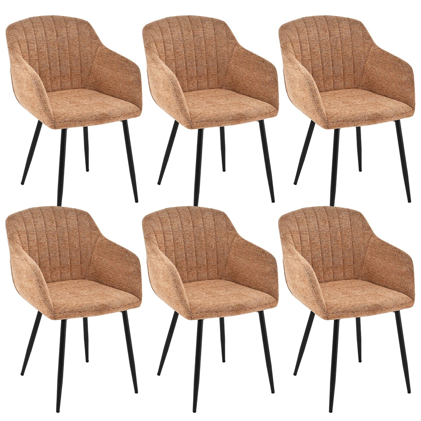 Esszimmerstühle Beige 4er Set mit Armlehnen, Modern Polsterstühle Leinen, Küchenstühle mit Metallgestell für Esszimmer, Wohnzimmer, Küche