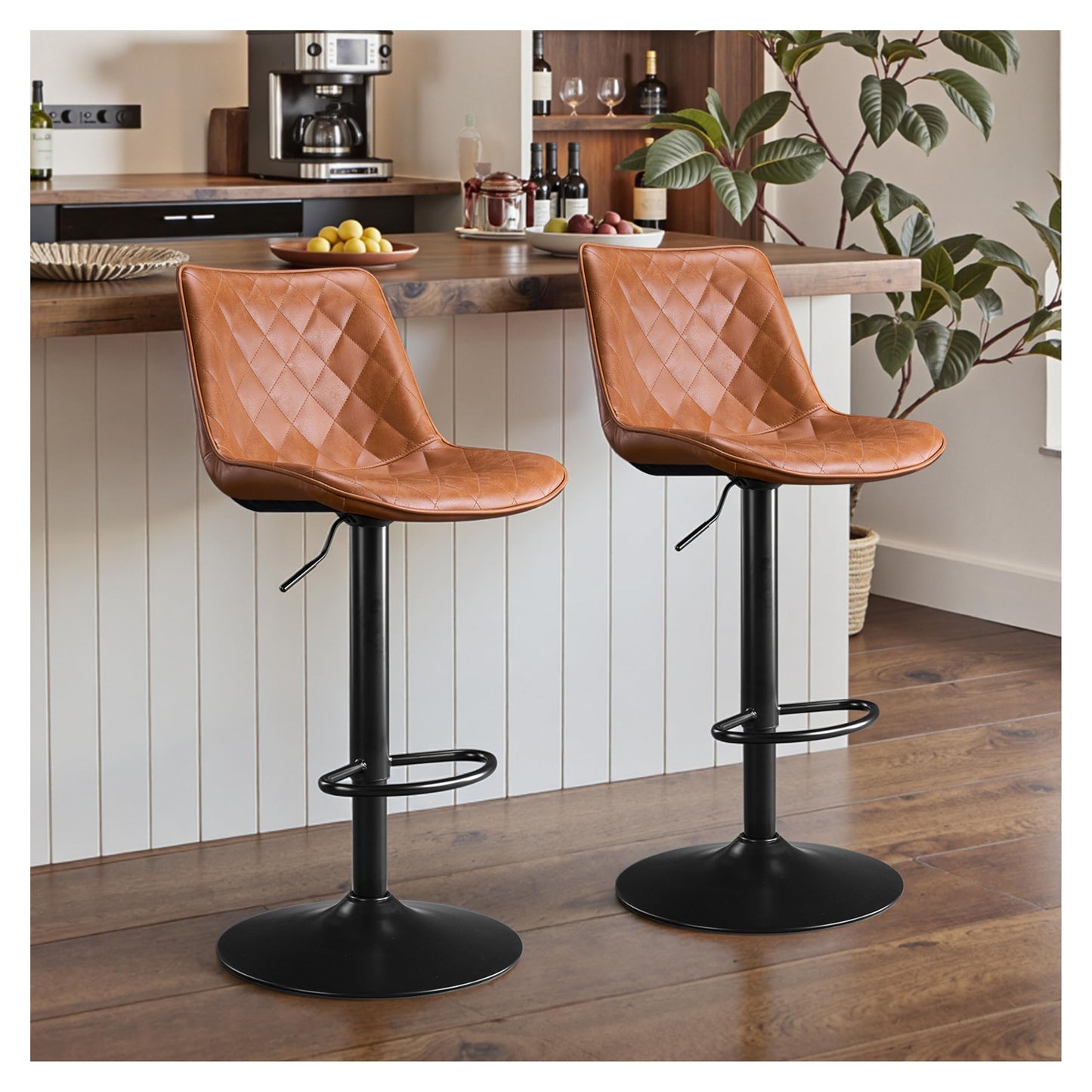 STOOLINK Barhocker 2er Set Barstuhl Höhenverstellbar mit Mikrofaser-Leder, Barhocker mit Lehne, Tresenhocker Drehbar, Bistrohocker Designer, Barstühle für Küche, Theke, Bar-Braun