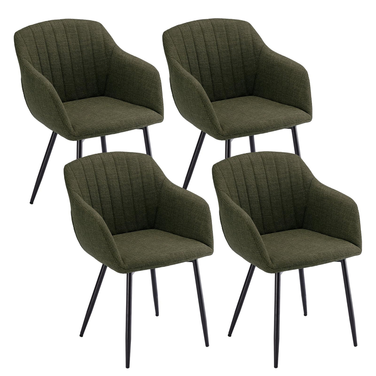 Esszimmerstühle Beige 4er Set mit Armlehnen, Modern Polsterstühle Leinen, Küchenstühle mit Metallgestell für Esszimmer, Wohnzimmer, Küche