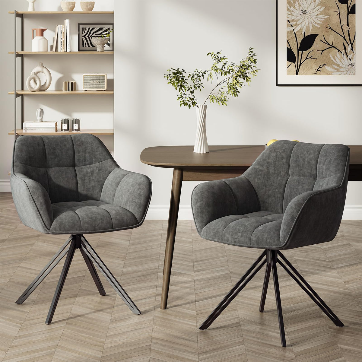 COLAMY Drehstühle für Esszimmer, 2er Set, Drehbare Polsterstühle mit Armlehnen und Rückenlehne, Bequeme Küchenstühle für Wohnzimmer & Essbereich, Beige