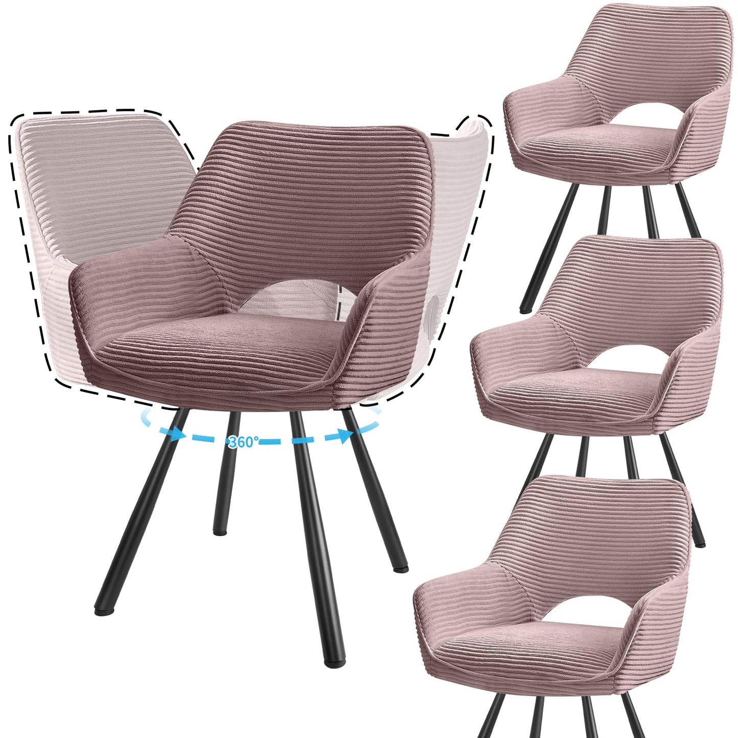 JIJIAN 2er Set 360° Drehbare Esszimmerstühle mit Armlehnen, Grün