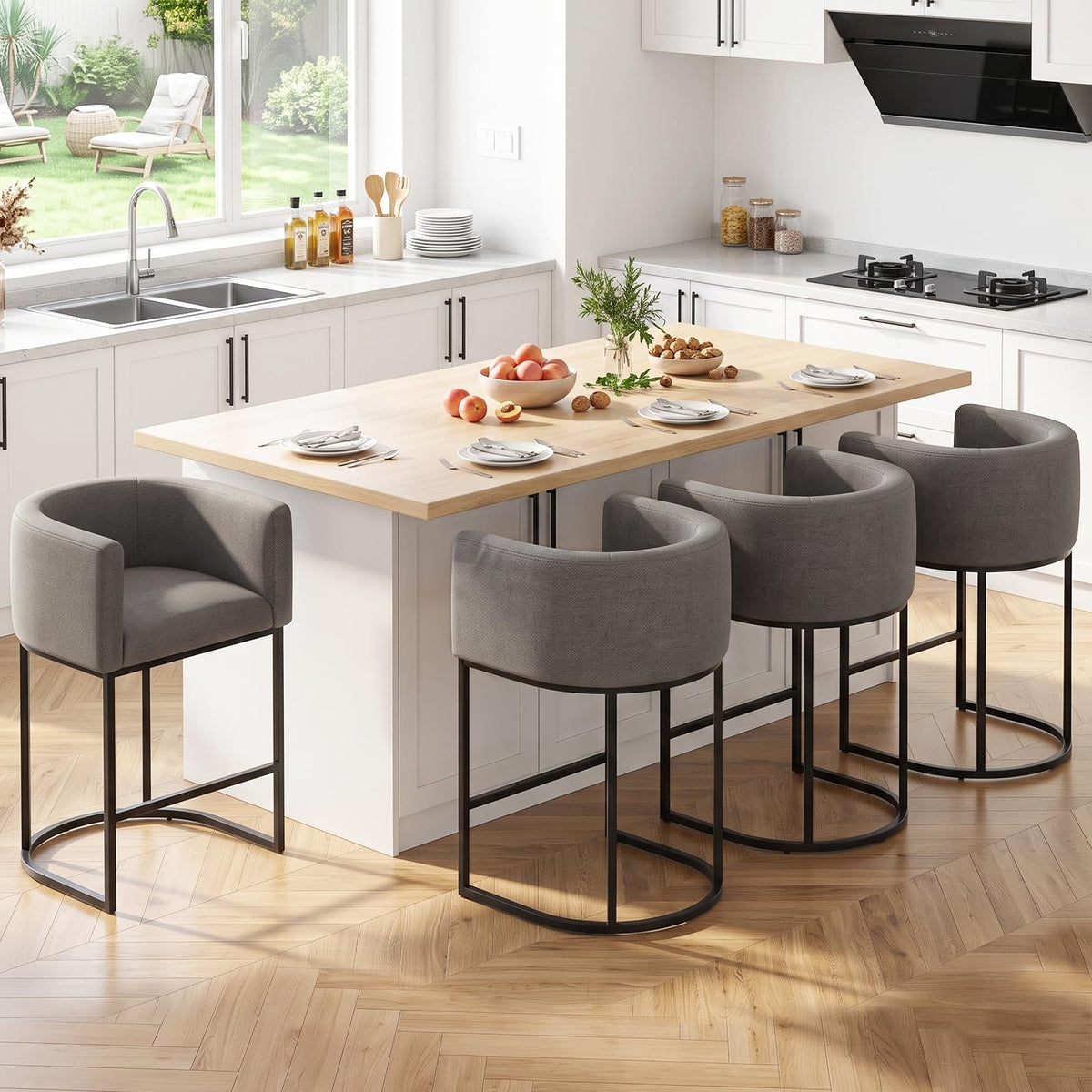 Barhocker 2er Set, 62 cm Leinen, Beige