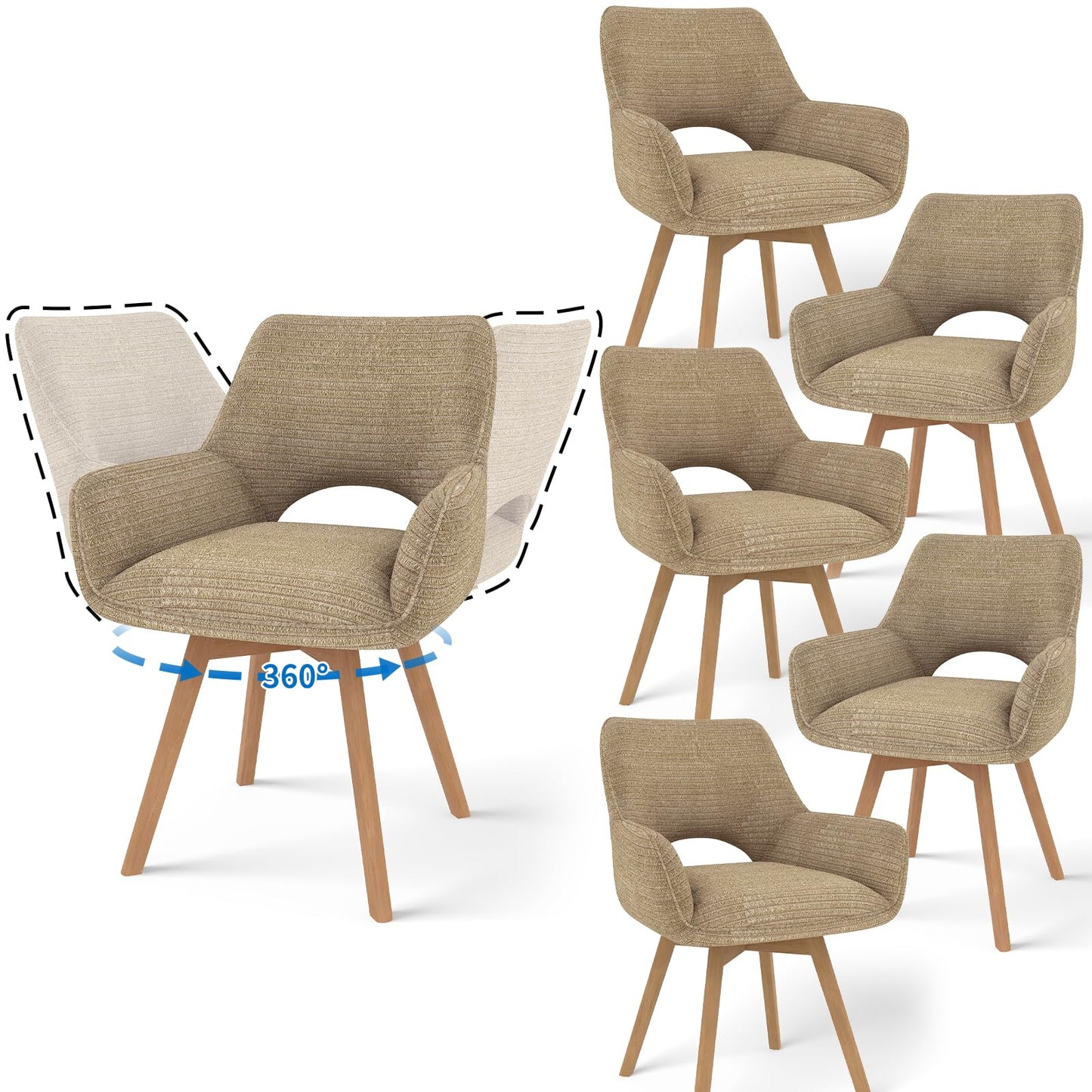 JIJIAN 2er Set 360° Drehbare Esszimmerstühle mit Armlehnen, Grün