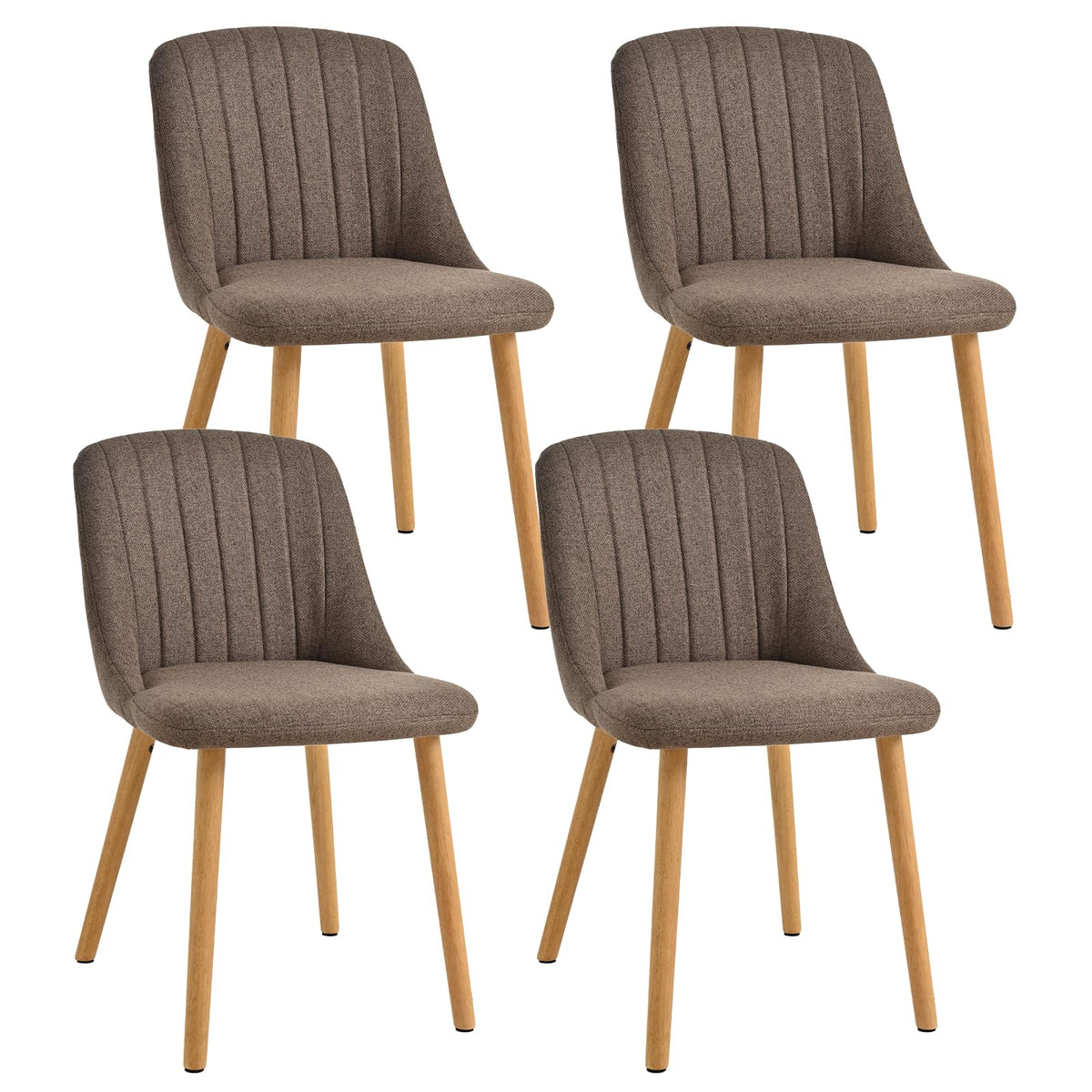 Esszimmerstühle Beige 4er Set Holzbeine Polsterstuhl Küchenstuhl aus Polyester Stühle Esszimmer Wohnzimmerstuhl für Esszimmer Küche Büro