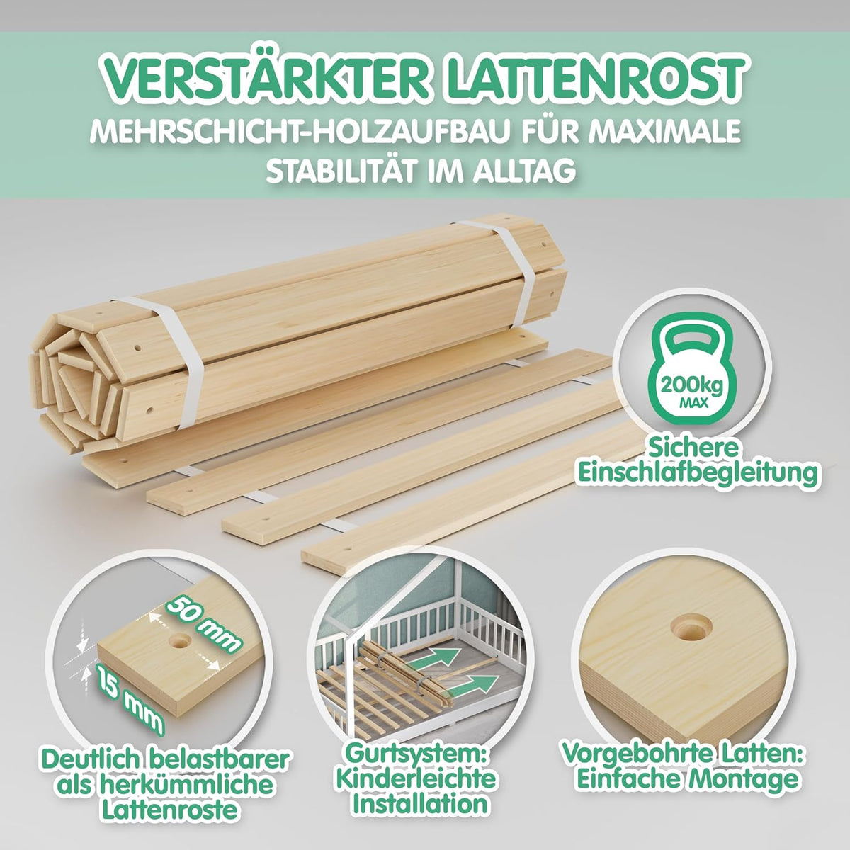 CADANI TIMI XL Bodenbett 140x200 Weiß, Rausfallschutz abnehmbar, bis 200 kg