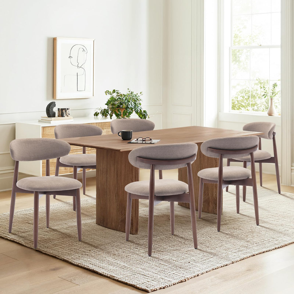 COLAMY Küchenstuhl Esszimmerstühle 4er Set, Moderne Polsterstuhl Essstühle mit Fester Rückenlehne, Stoff Esszimmerstühl mit Holzbein für Esszimmer, Küche, Restaurant, Beige