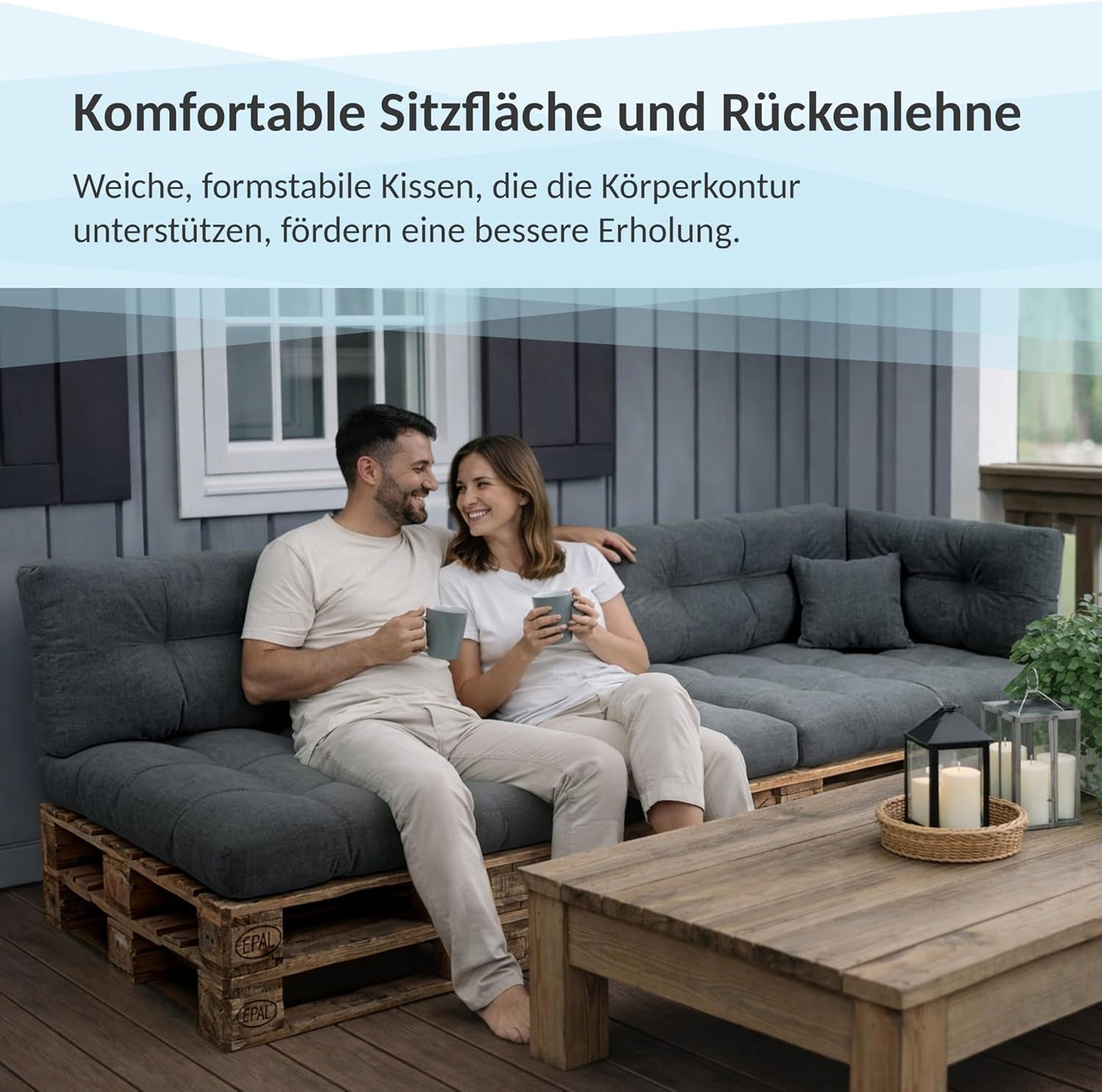POKAR Palettenkissen Wasserabweisend Palettenauflagen Palettenmöbel Palettensofa 8er Set: Sitzkissen 120x80 + Rückenlehne 120x40, Anthrazit