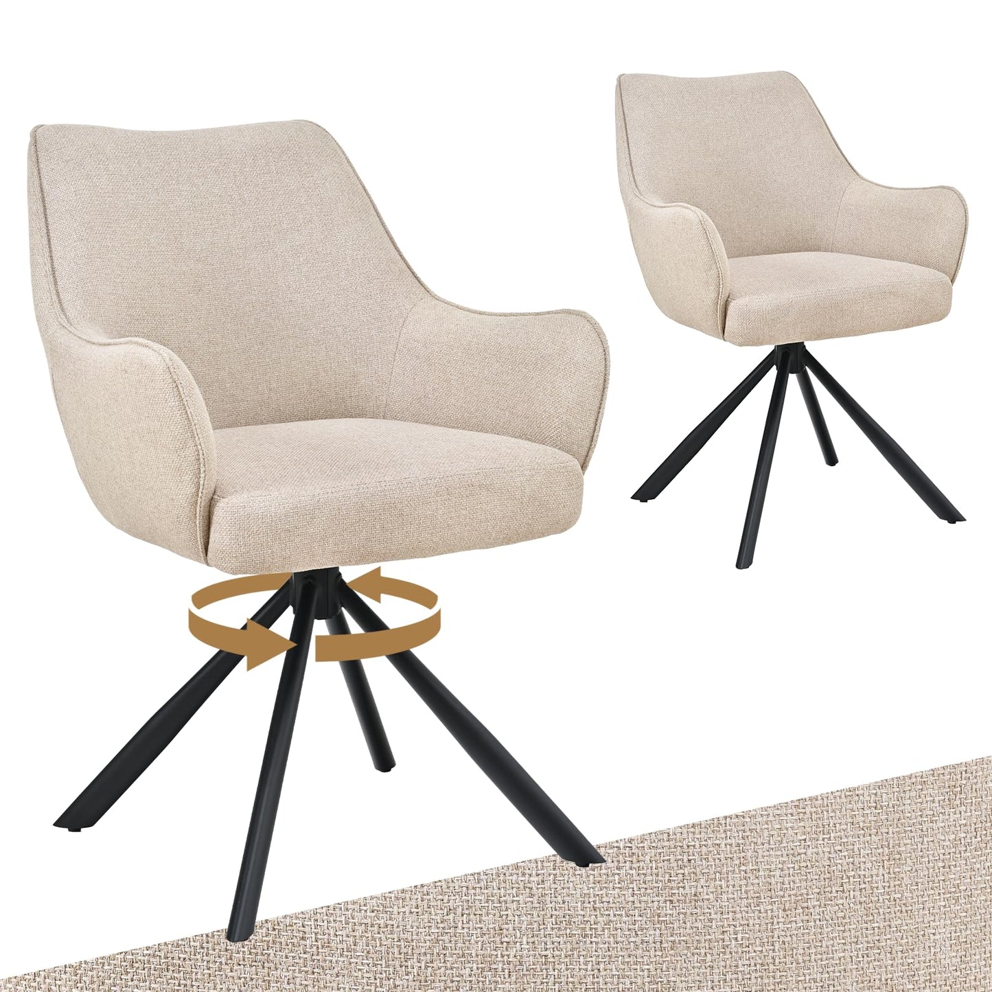 Esszimmerstühle Drehbar 4er Set mit Armlehne, gepolsterte Esszimmerstuhl mit hoher Rückenlehne für Esszimmer & Wohnzimmer, Büro, Beige1